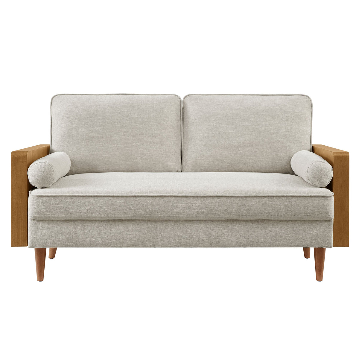 Kellan Walnut/Heathered Ivory Heathered Weave Fabric Loveseat - Ornate Home