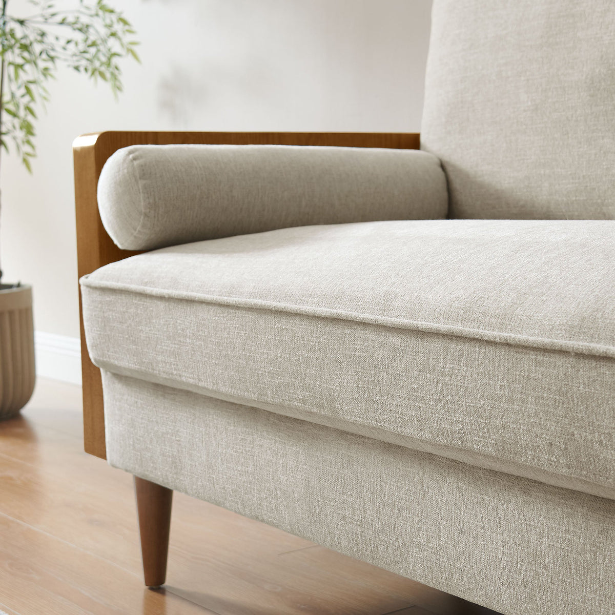 Kellan Walnut/Heathered Ivory Heathered Weave Fabric Loveseat - Ornate Home