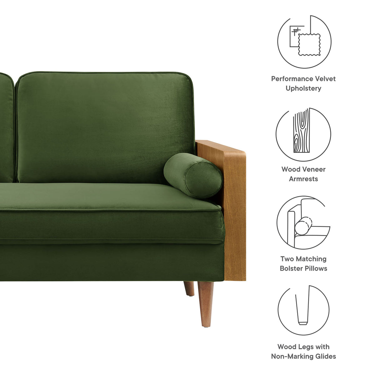 Kellan Walnut/Moss Green Performance Velvet Loveseat - Ornate Home