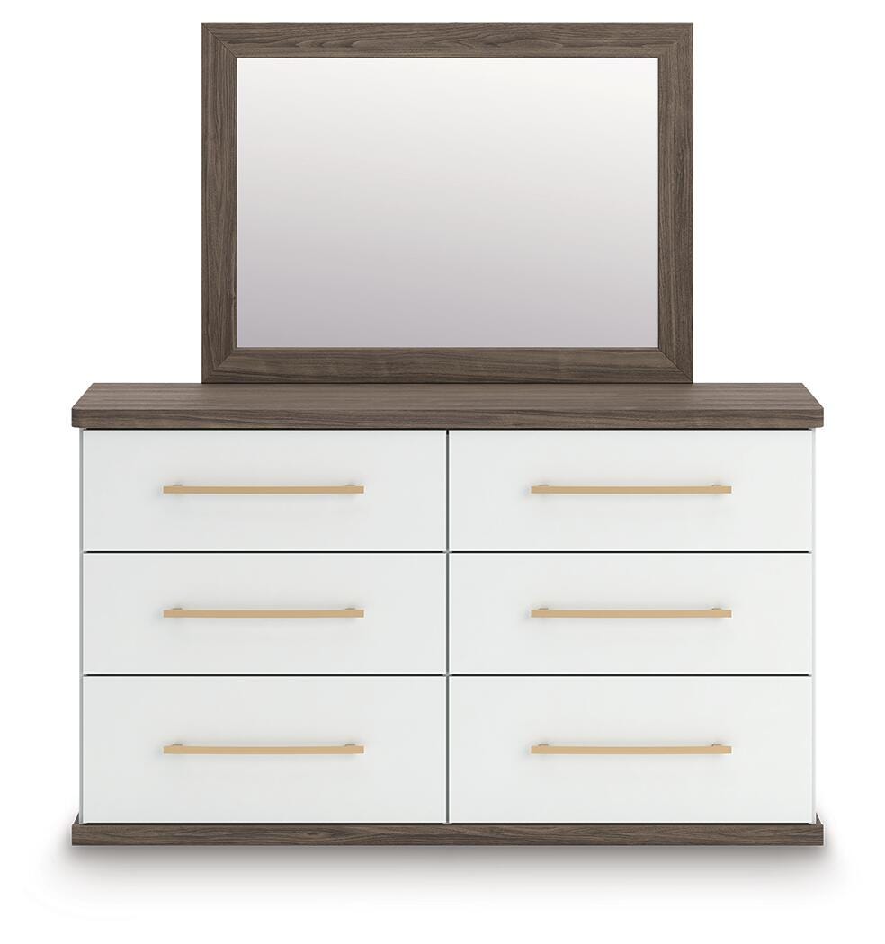 Kendanport Brown/White King Upholstered Bed, Dresser and Mirror - Ornate Home