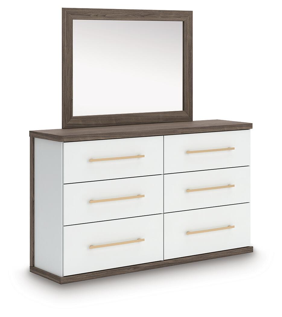 Kendanport Brown/White King Upholstered Bed, Dresser and Mirror - Ornate Home
