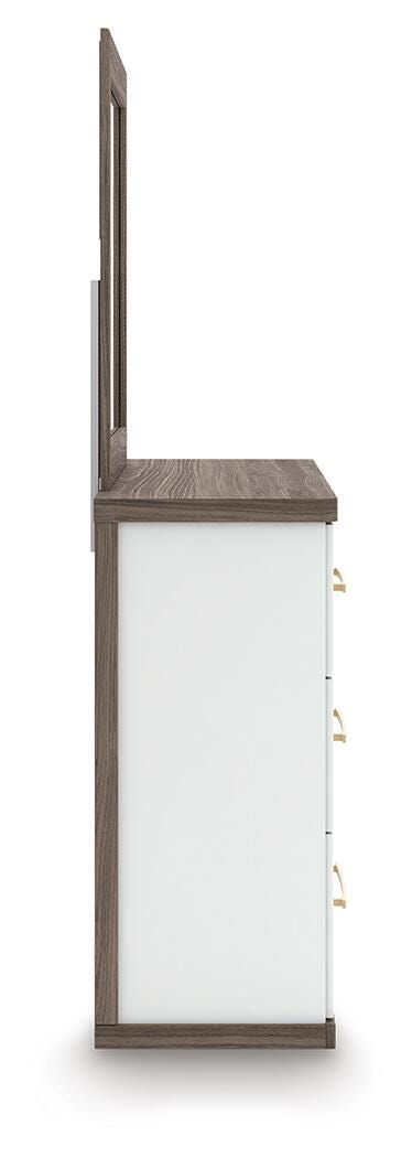 Kendanport Brown/White King Upholstered Bed, Dresser and Mirror - Ornate Home