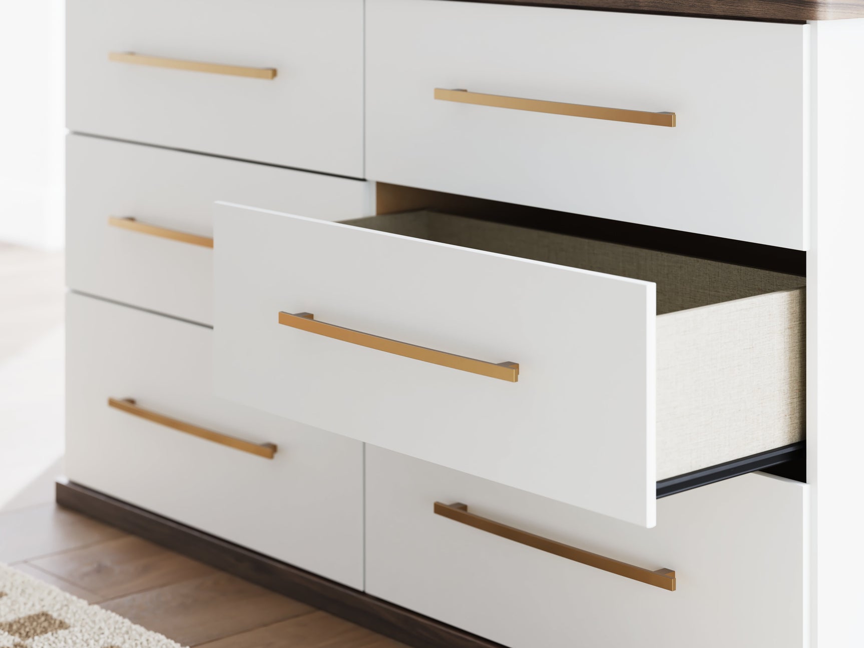 Kendanport White/Brown King Upholstered Bed, Dresser and Nightstand (Online Special Price) - Ornate Home