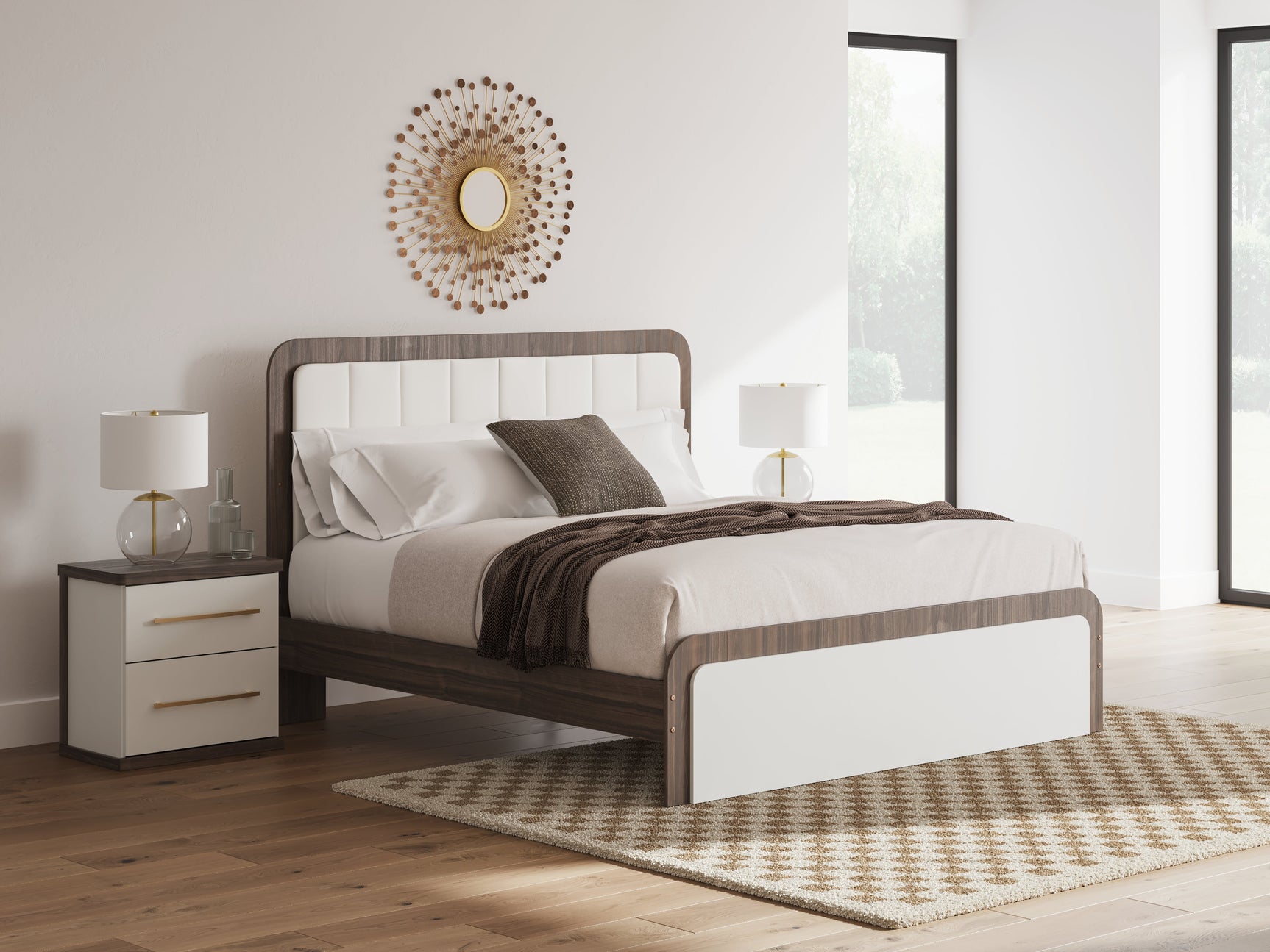 Kendanport White/Brown King Upholstered Bed, Dresser and Nightstand (Online Special Price) - Ornate Home