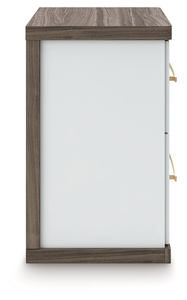 Kendanport White/Brown Queen Upholstered Bed, Dresser, Mirror and Nightstand (Online Special Price) - Ornate Home