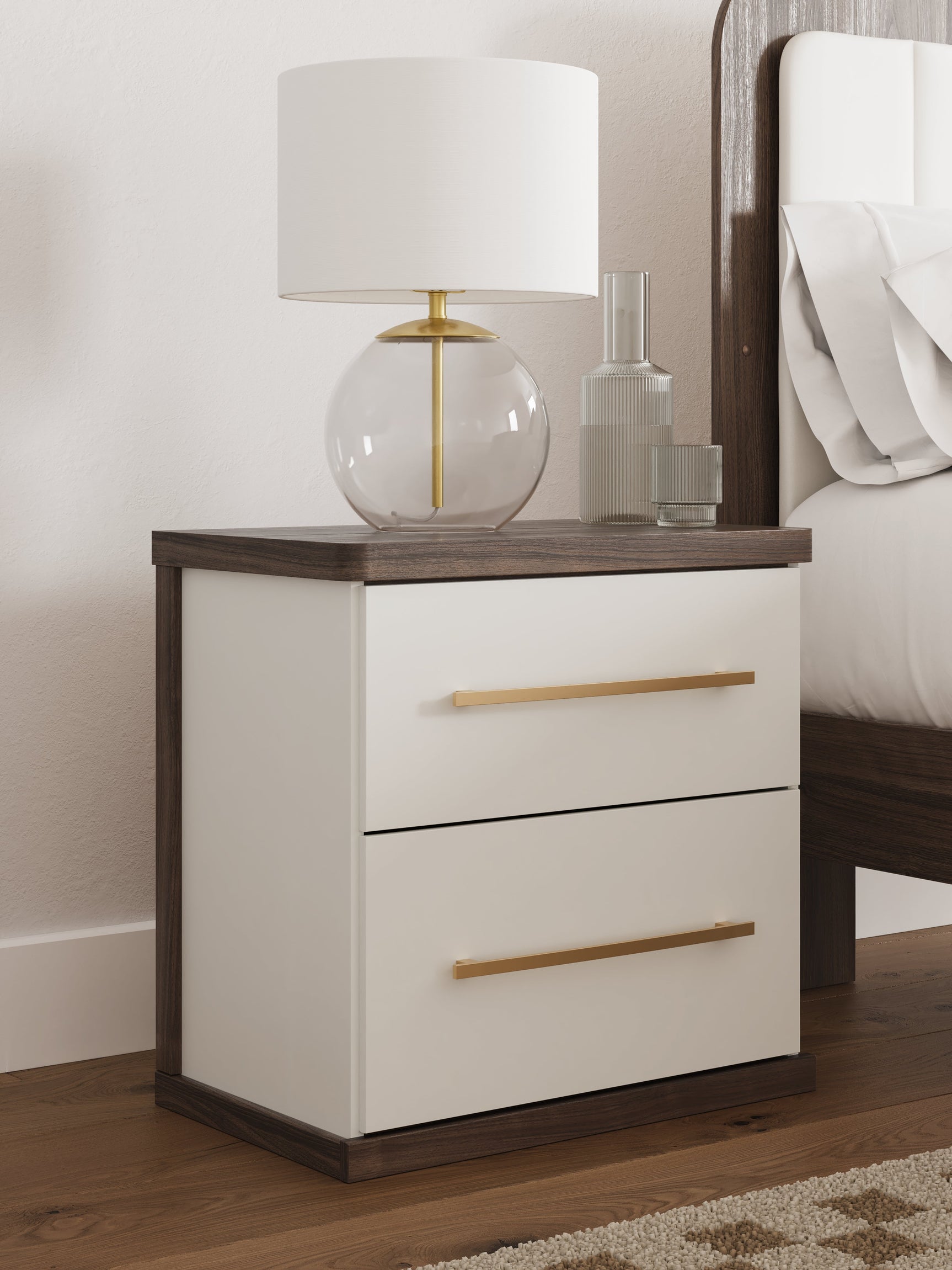 Kendanport White/Brown Queen Upholstered Bed, Dresser, Mirror and Nightstand (Online Special Price) - Ornate Home