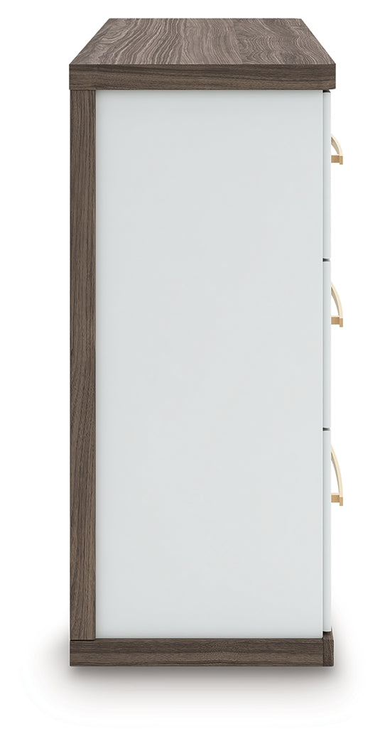 Kendanport White/Brown Queen Upholstered Bed, Dresser and Nightstand (Online Special Price) - Ornate Home