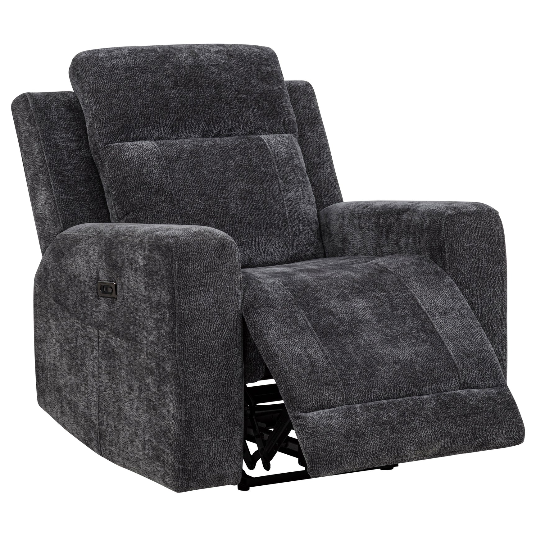 Kennett Dark Grey Chenille Upholstered Power Recliner Chair - Ornate Home