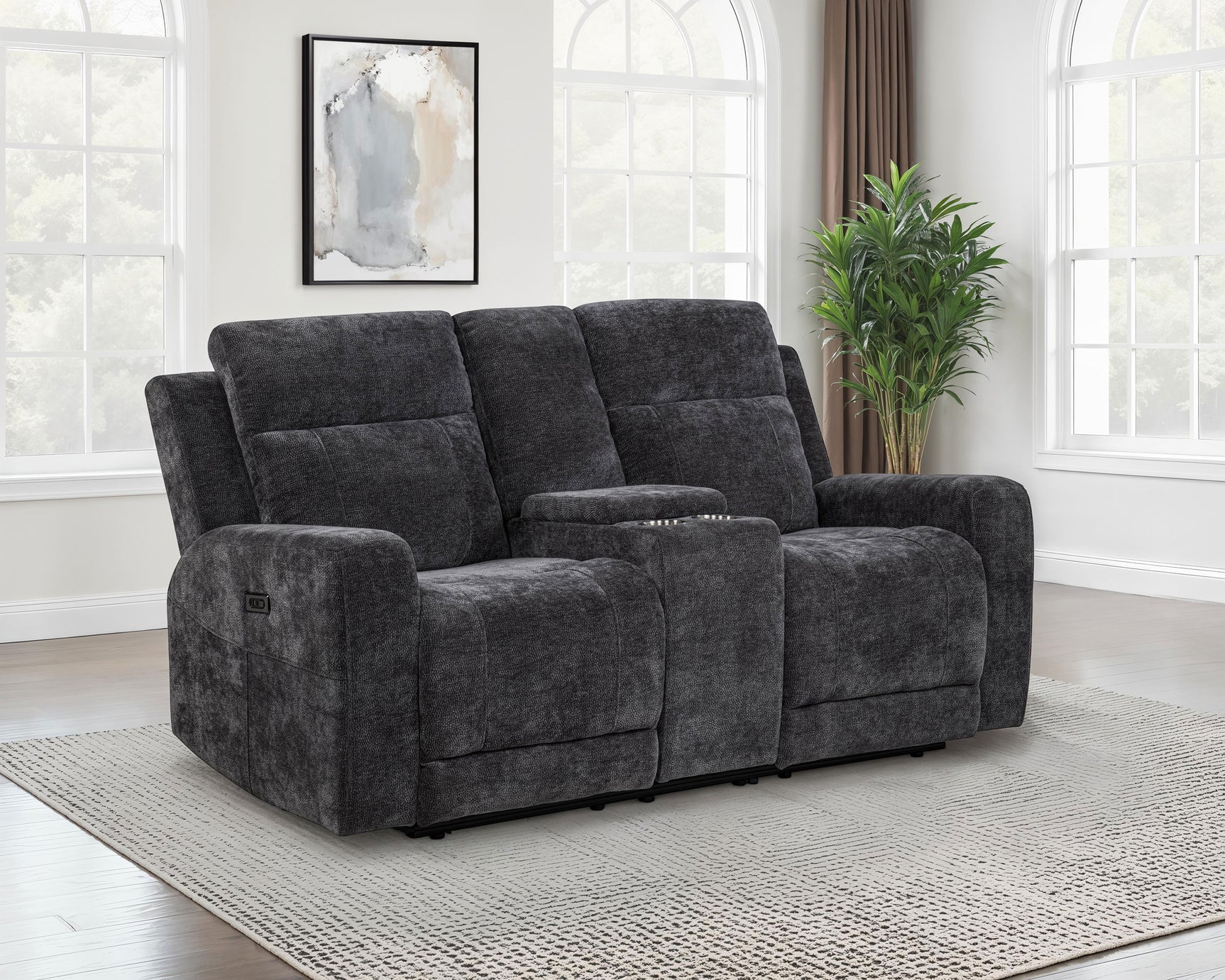 Kennett Dark Grey Chenille Upholstered Power Reclining Loveseat - Ornate Home