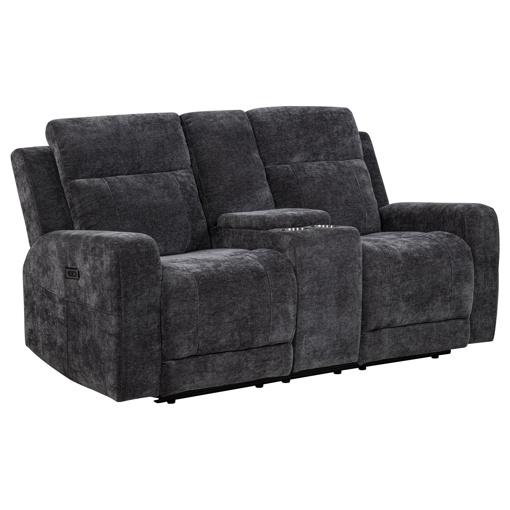 Kennett Dark Grey Chenille Upholstered Power Reclining Loveseat - Ornate Home