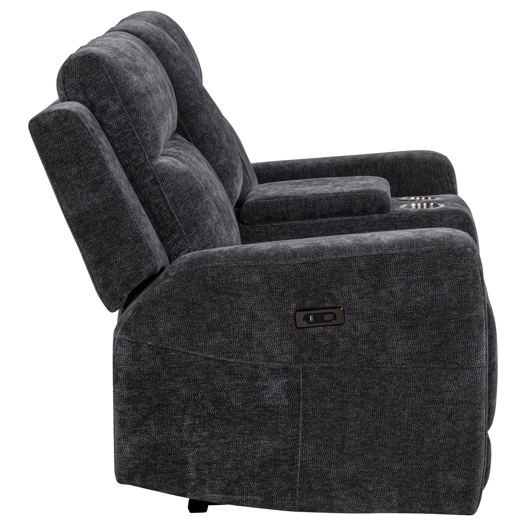 Kennett Dark Grey Chenille Upholstered Power Reclining Loveseat - Ornate Home