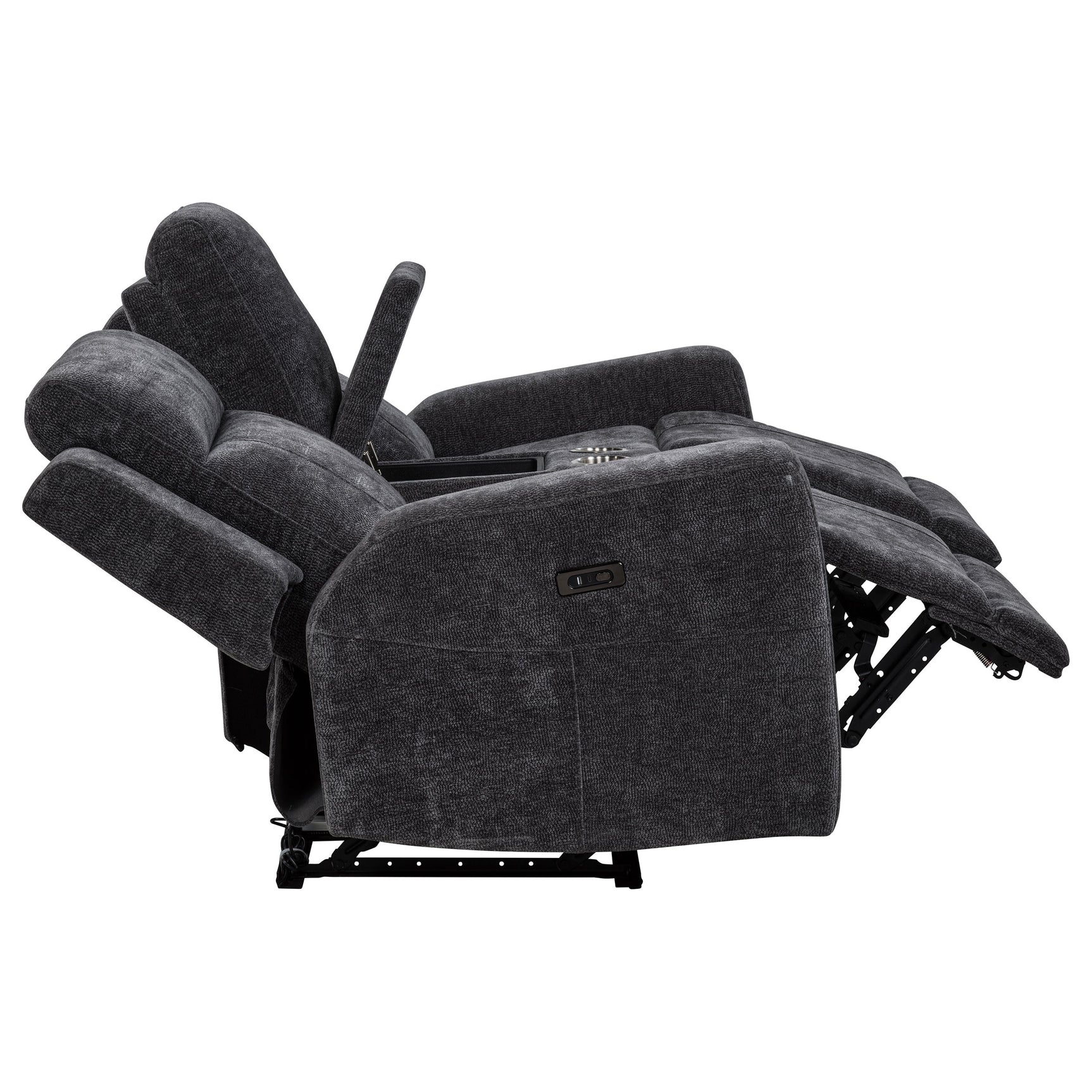 Kennett Dark Grey Chenille Upholstered Power Reclining Loveseat - Ornate Home