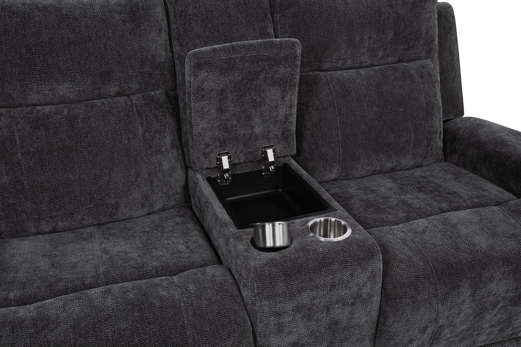 Kennett Dark Grey Chenille Upholstered Power Reclining Loveseat - Ornate Home
