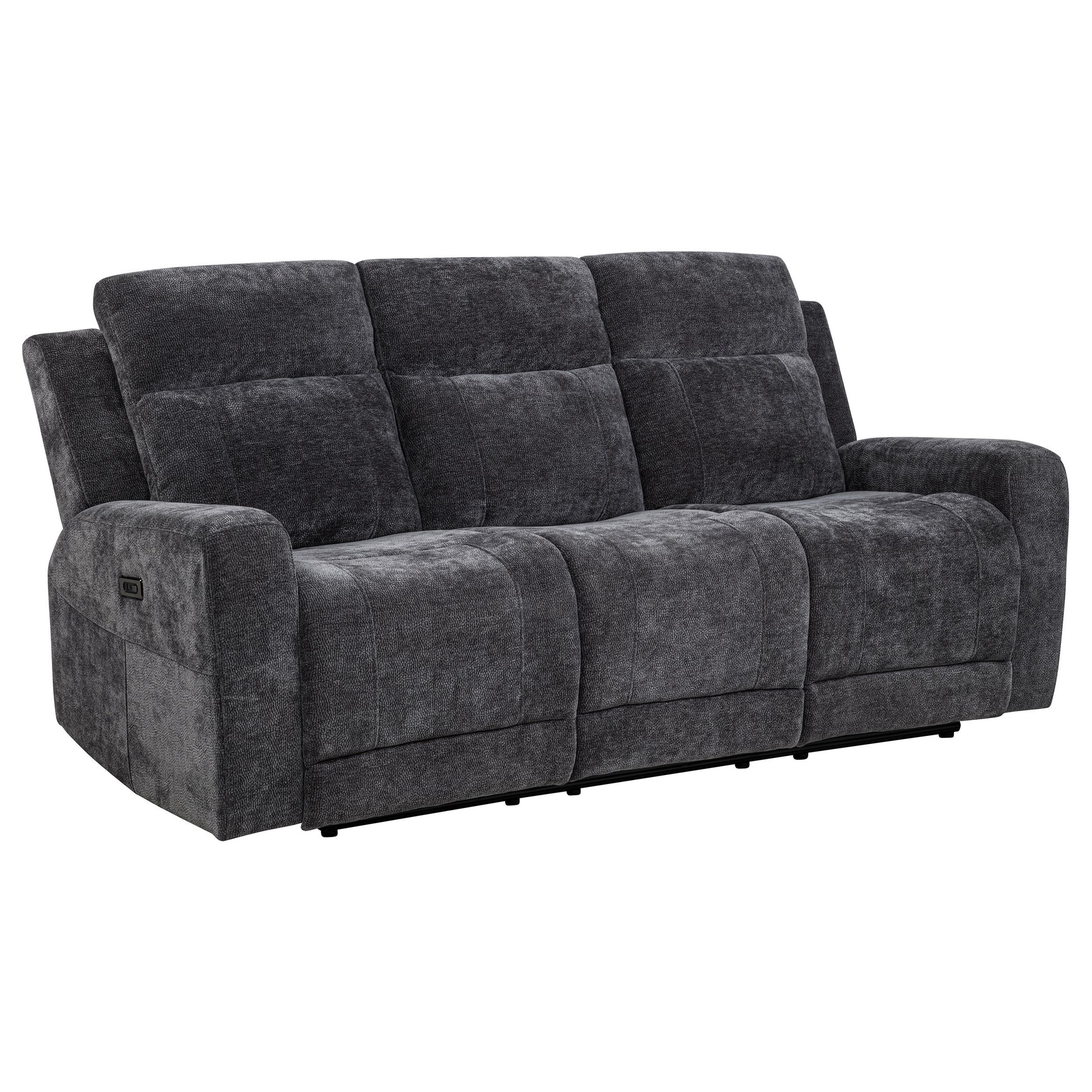 Kennett Dark Grey Chenille Upholstered Power Reclining Sofa - Ornate Home