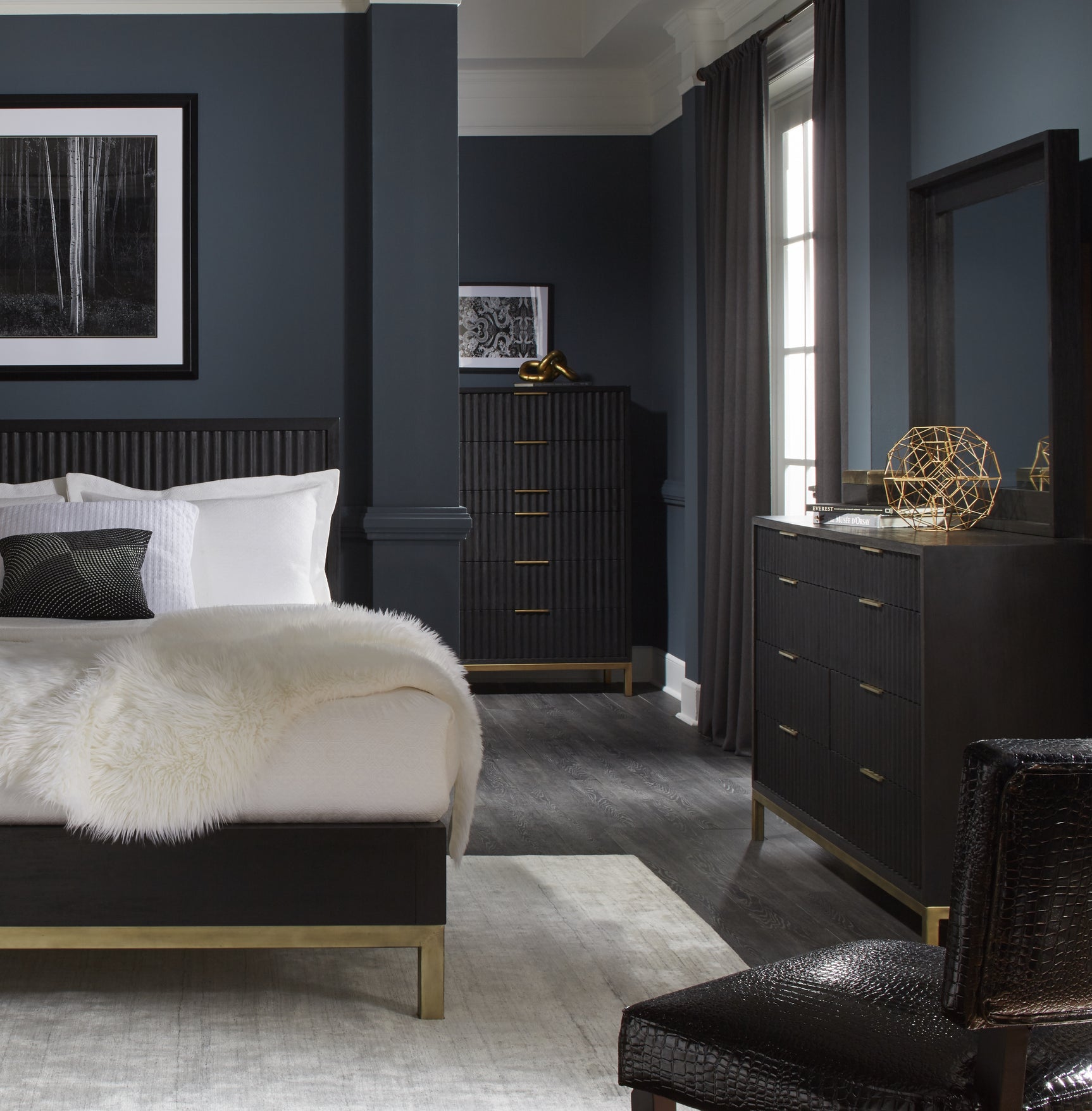 Kentfield Solid Wood Beveled Glass Mirror in Black Drifted Oak - Ornate Home