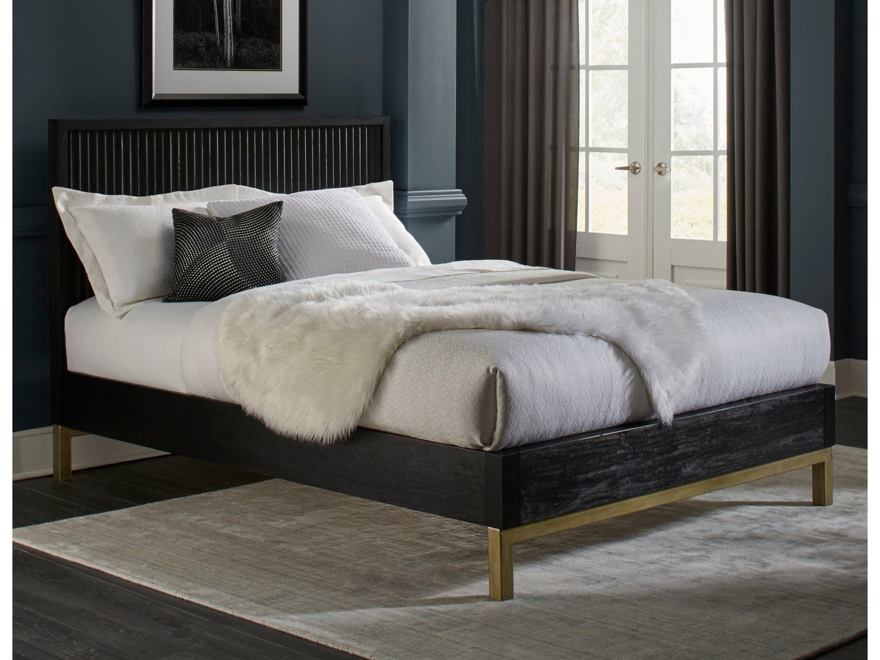 Kentfield Solid Wood Full Platform Bed in Black Drifted Oak - Ornate Home