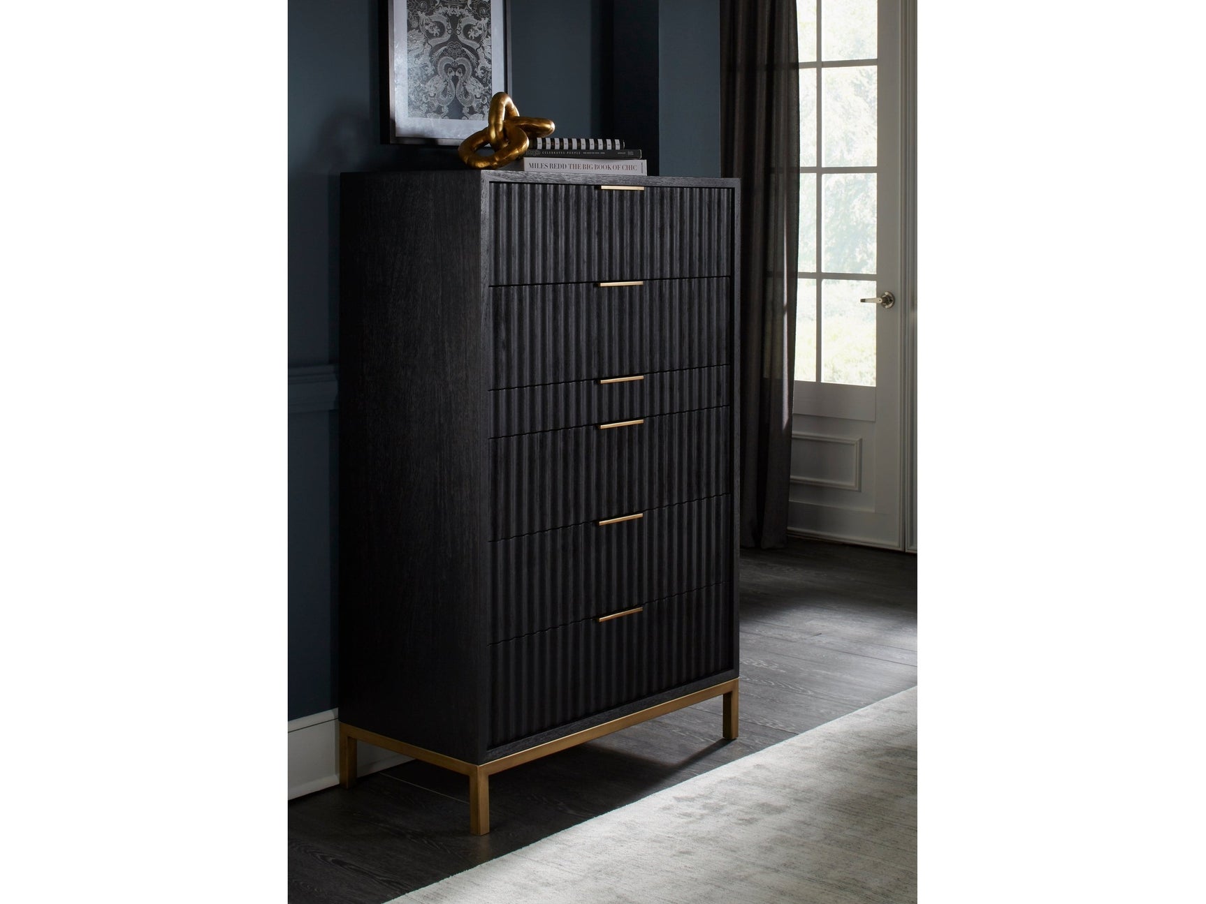 Kentfield Solid Wood Six Drawer Chest in Black Drifted Oak - Ornate Home