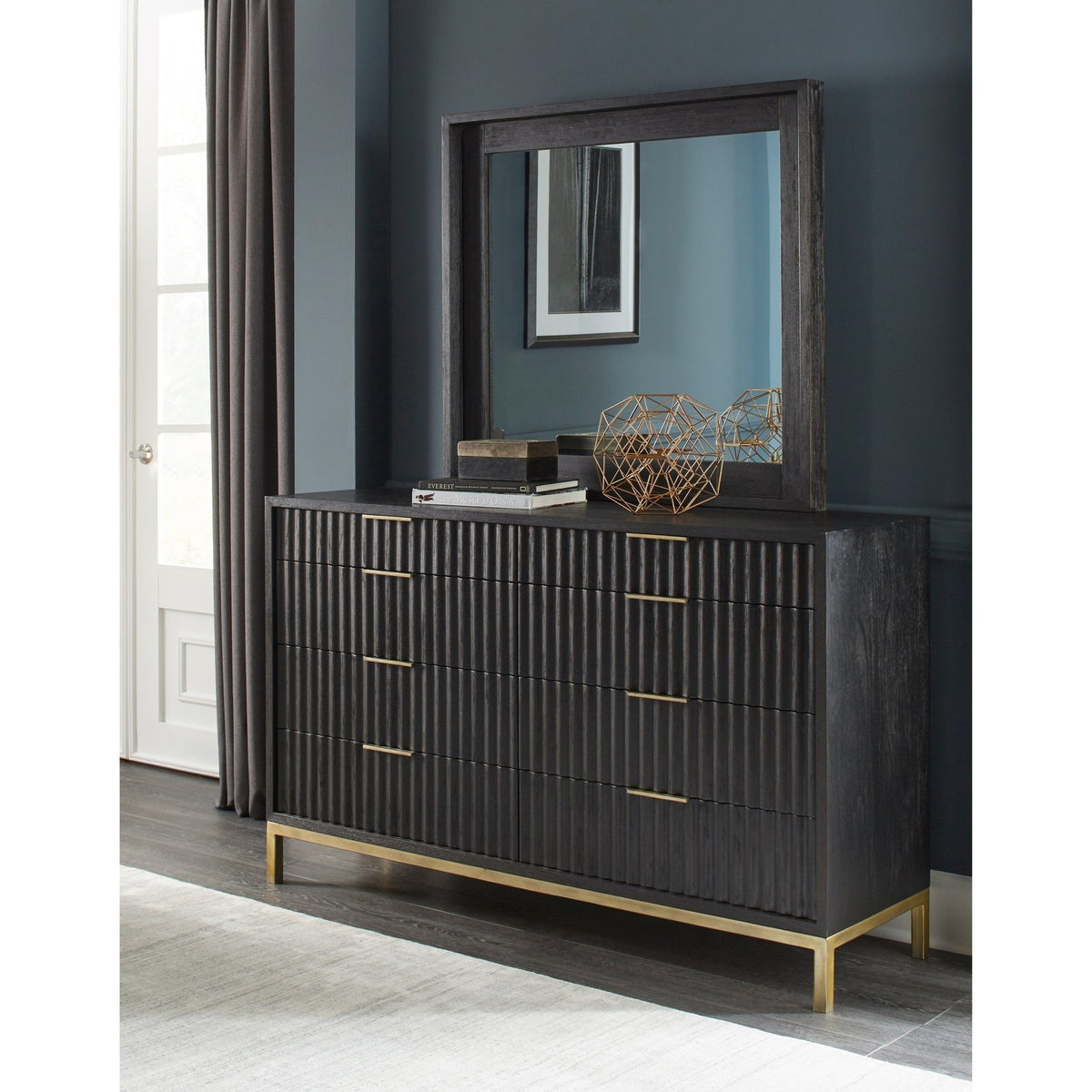 drifted grey dresser Modus Furniture Kentifield Solid Wood Eight Drawer Dresser in Black Drifted  Oak