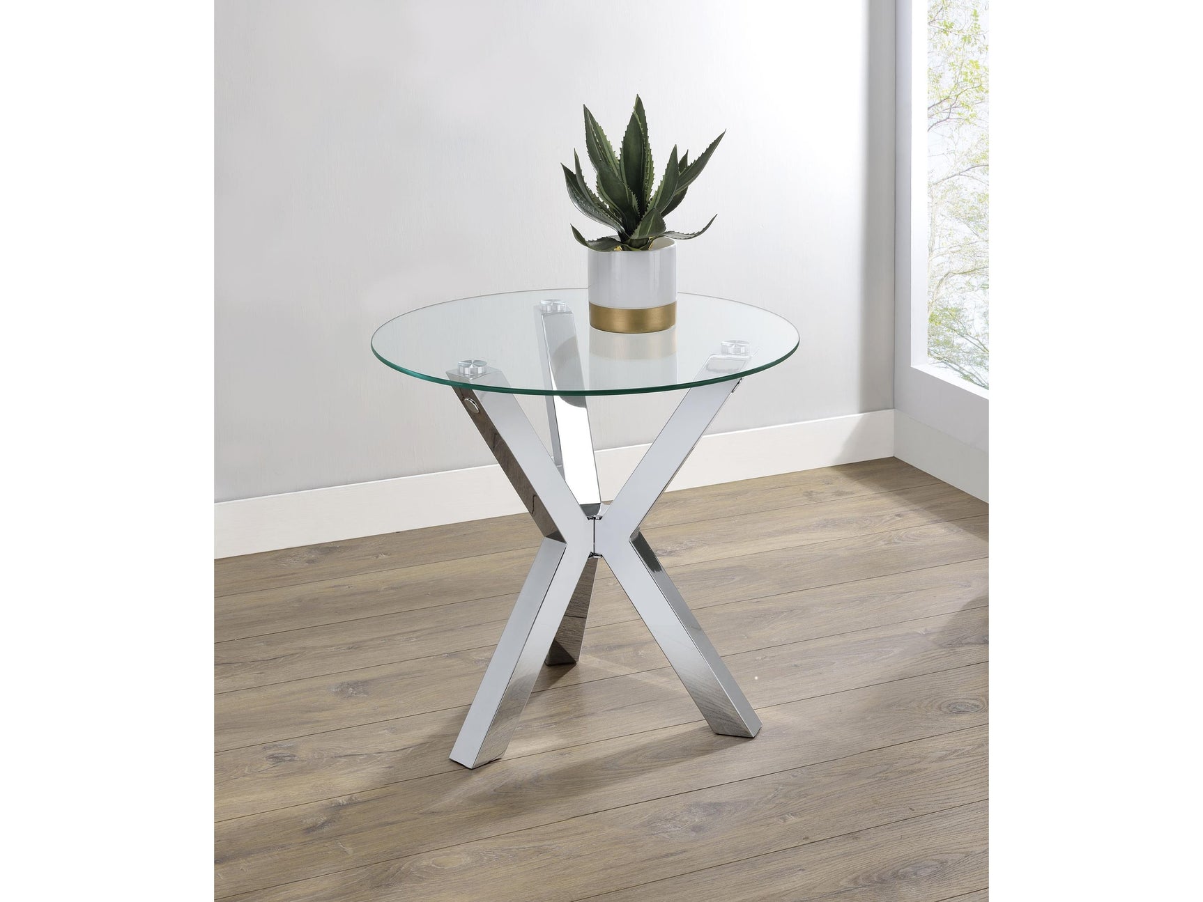 Kenzie Chrome Round Tempered Glass Top End Side Table - Ornate Home