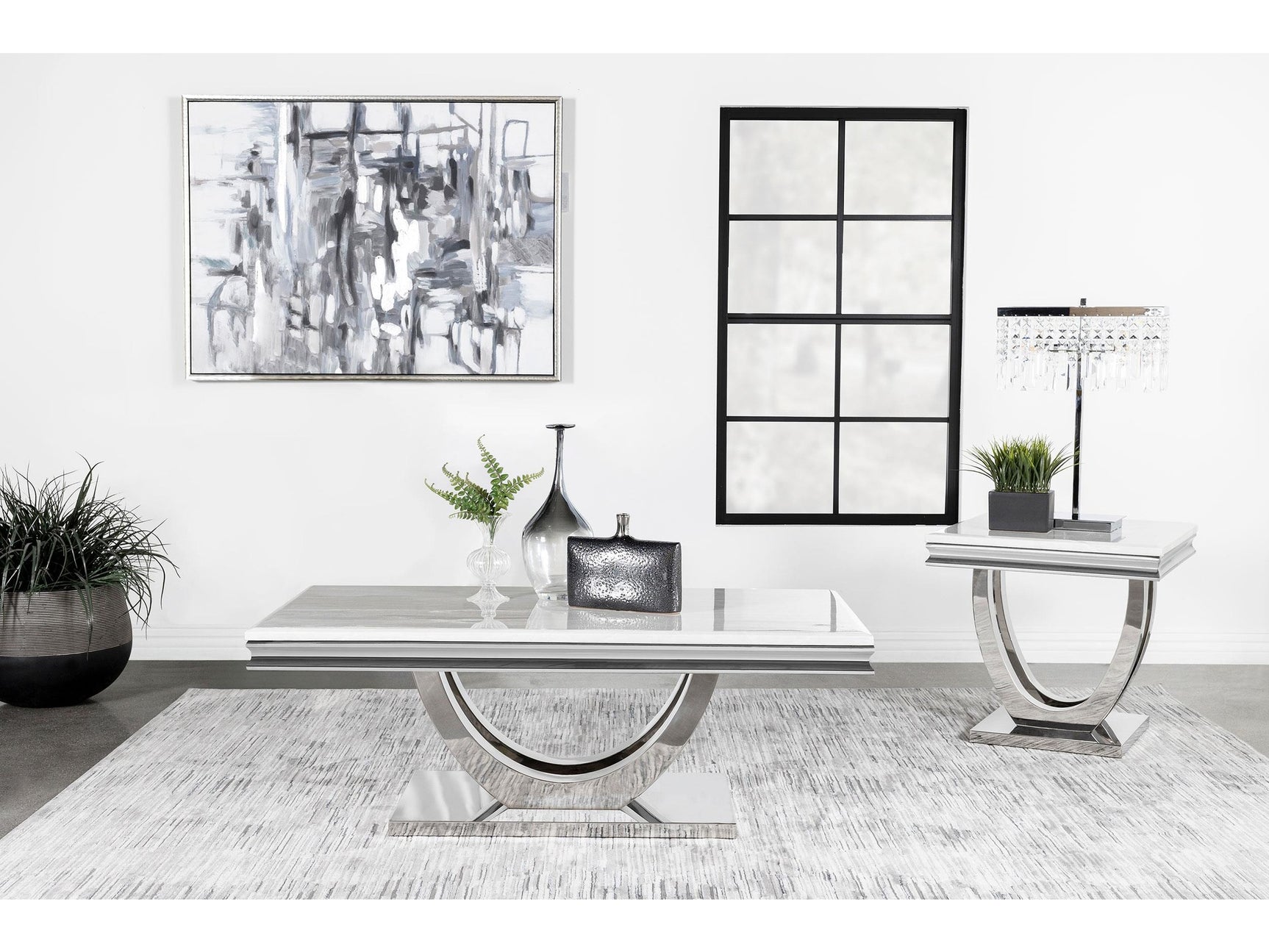 Kerwin Chrome 2-piece Rectangular Coffee and End Table Set - Ornate Home