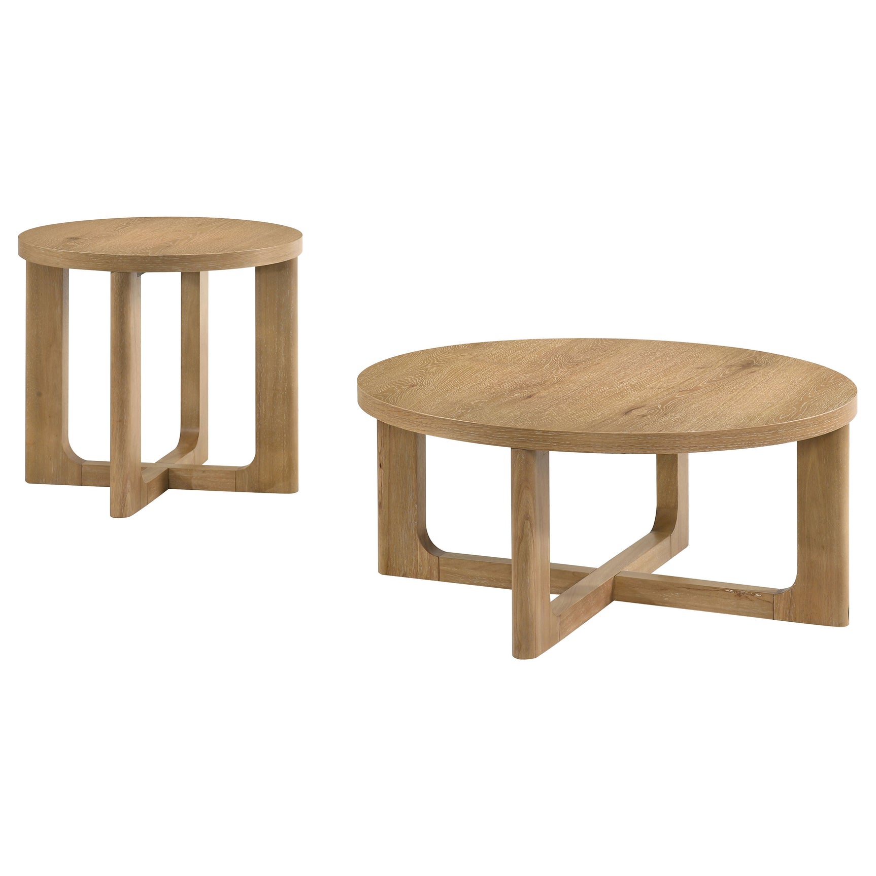 Kessler Light Oak 2-piece Round Sculptural Wood Coffee Table Set - Ornate Home