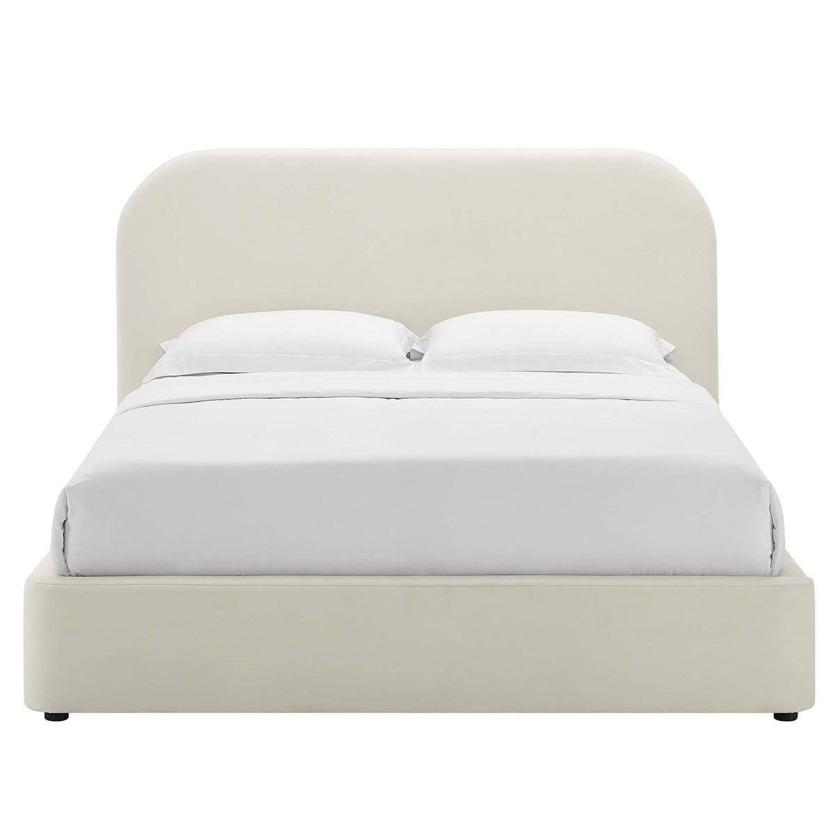 Keynote Alabaster Performance Velvet Curved Queen Platform Bed - Ornate Home