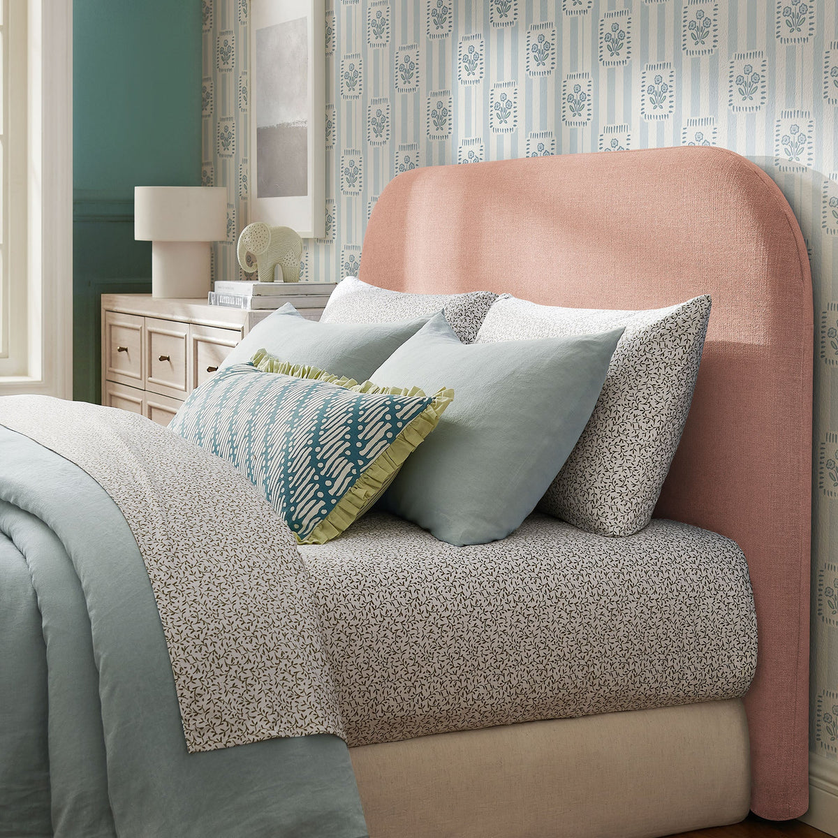 Keynote Blush Queen Size Upholstered Fabric Headboard - Ornate Home
