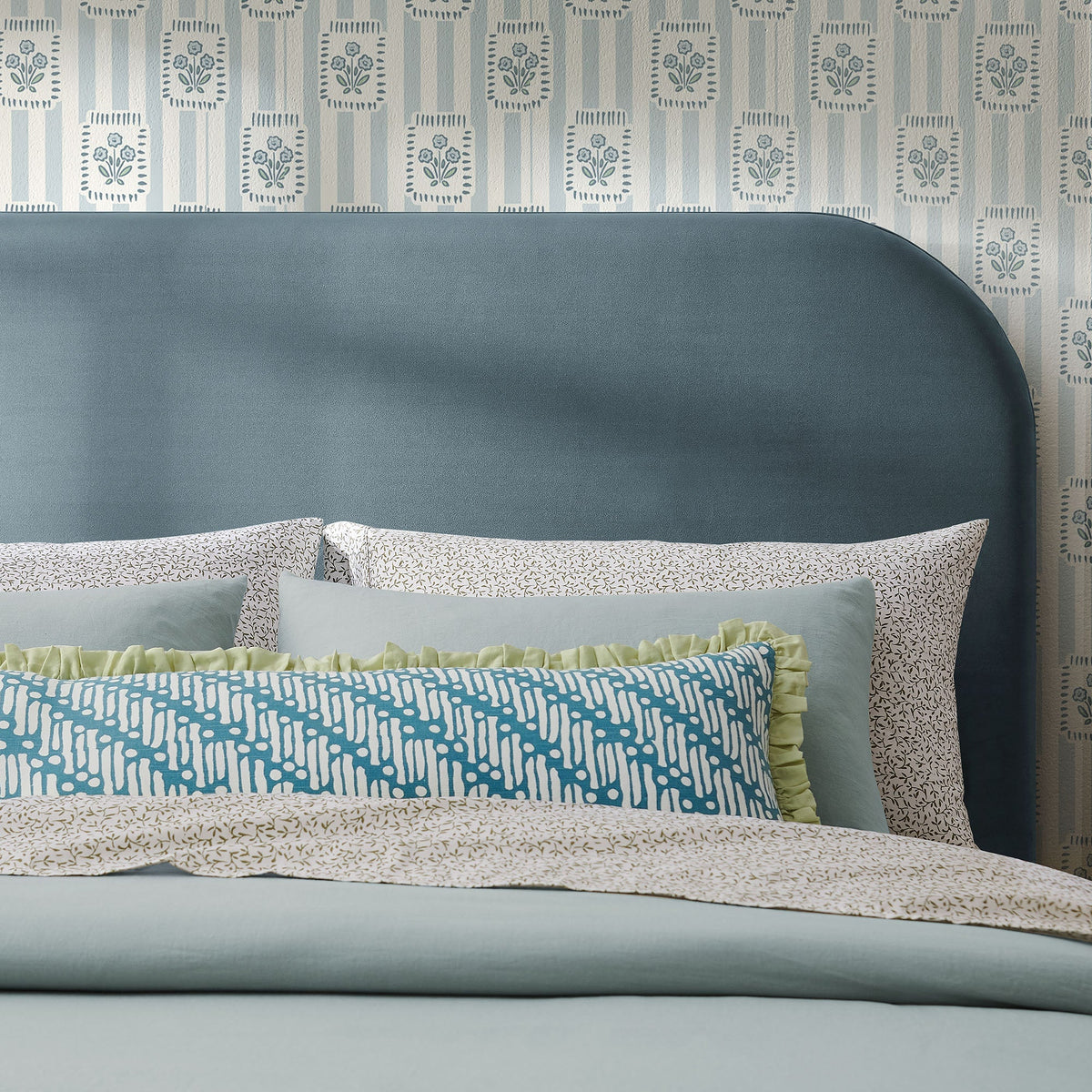 Keynote Cadet Blue Queen Size Stain-Resistant Performance Velvet Headboard