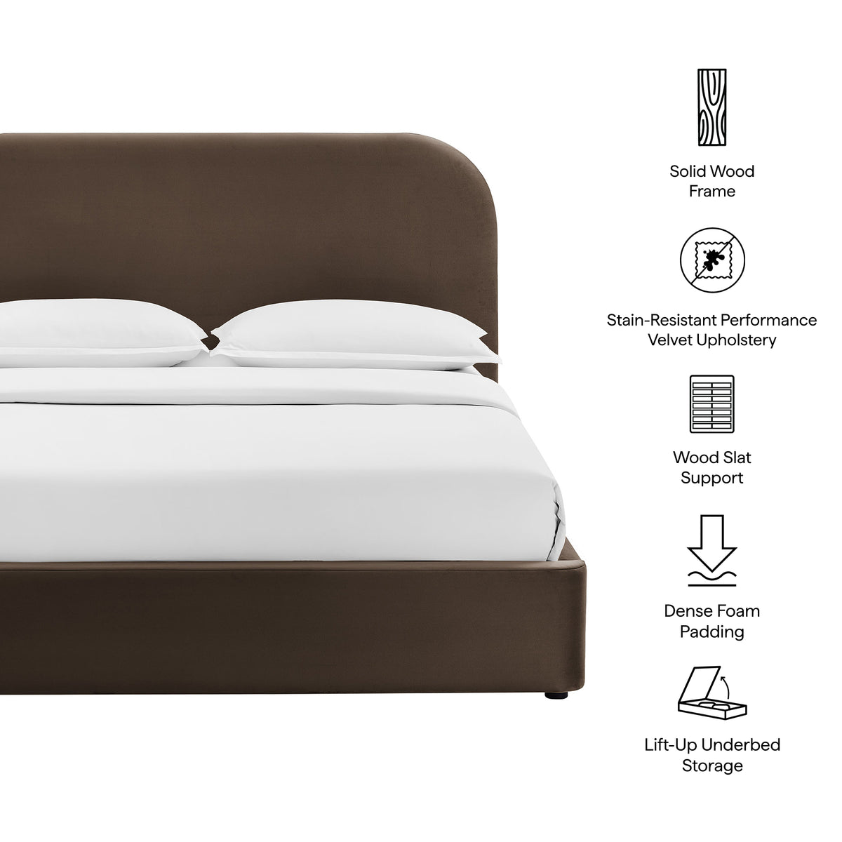 Keynote Chocolate Brown Queen Performance Velvet Storage Platform Bed Frame - Ornate Home