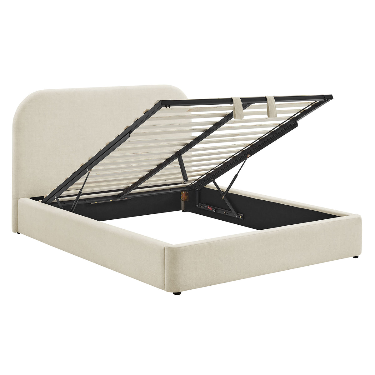 Keynote Ecru King Fabric Upholstered Storage Platform Bed Frame - Ornate Home