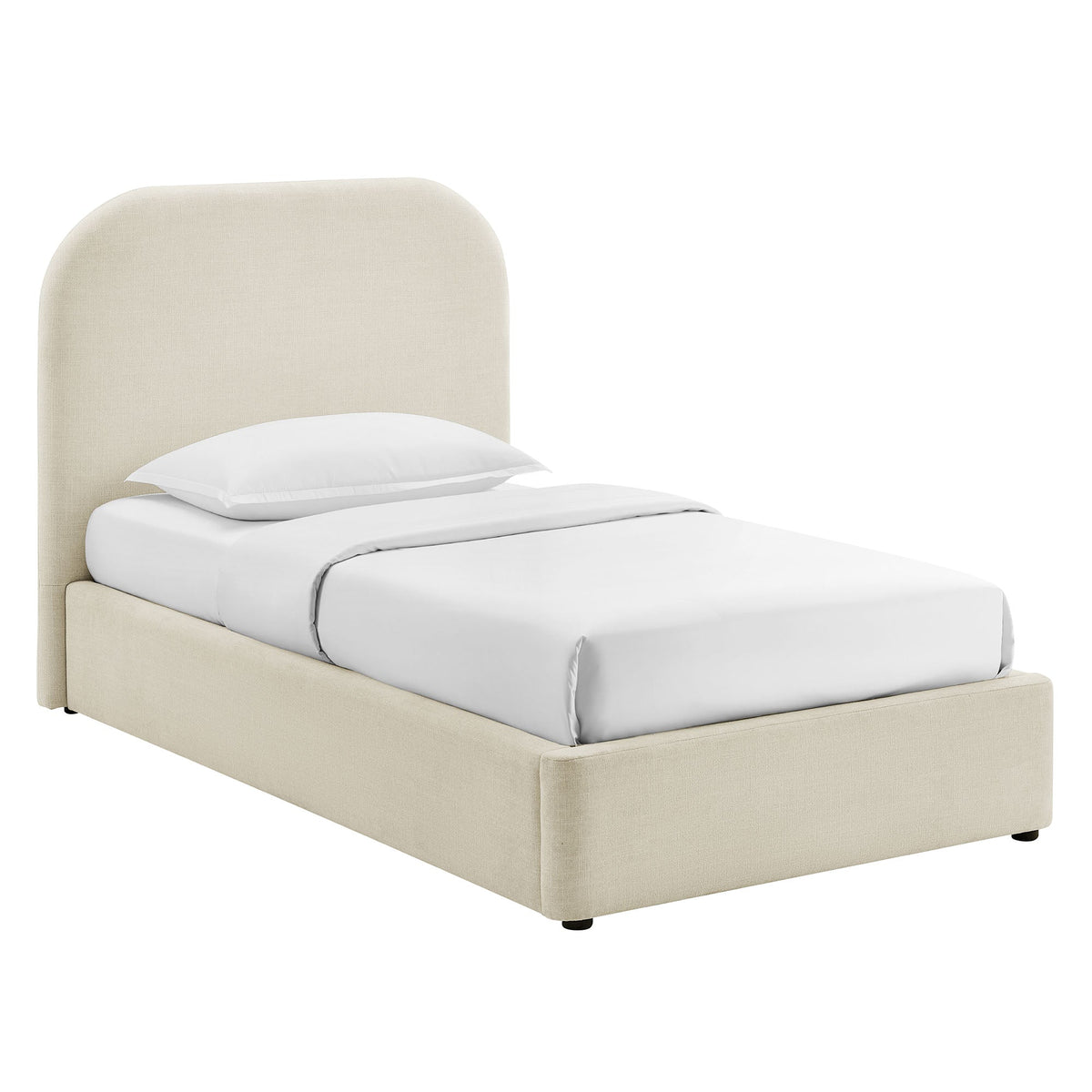 Keynote Ecru Twin Fabric Upholstered Storage Platform Bed Frame - Ornate Home