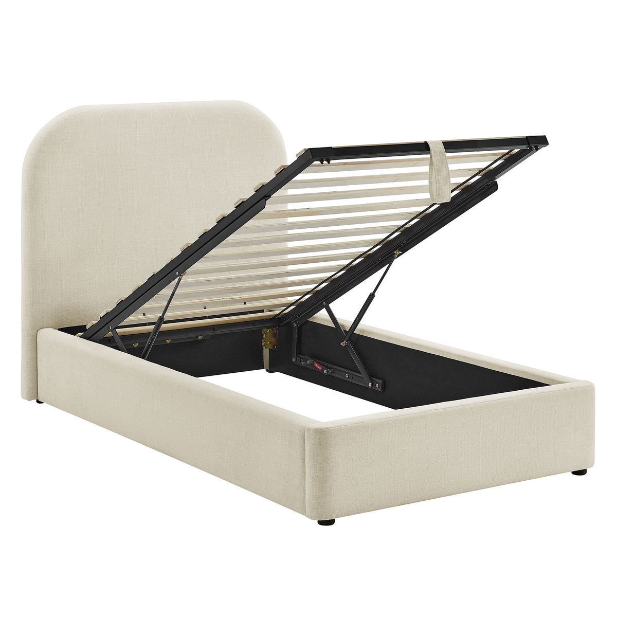 Keynote Ecru Twin Fabric Upholstered Storage Platform Bed Frame - Ornate Home