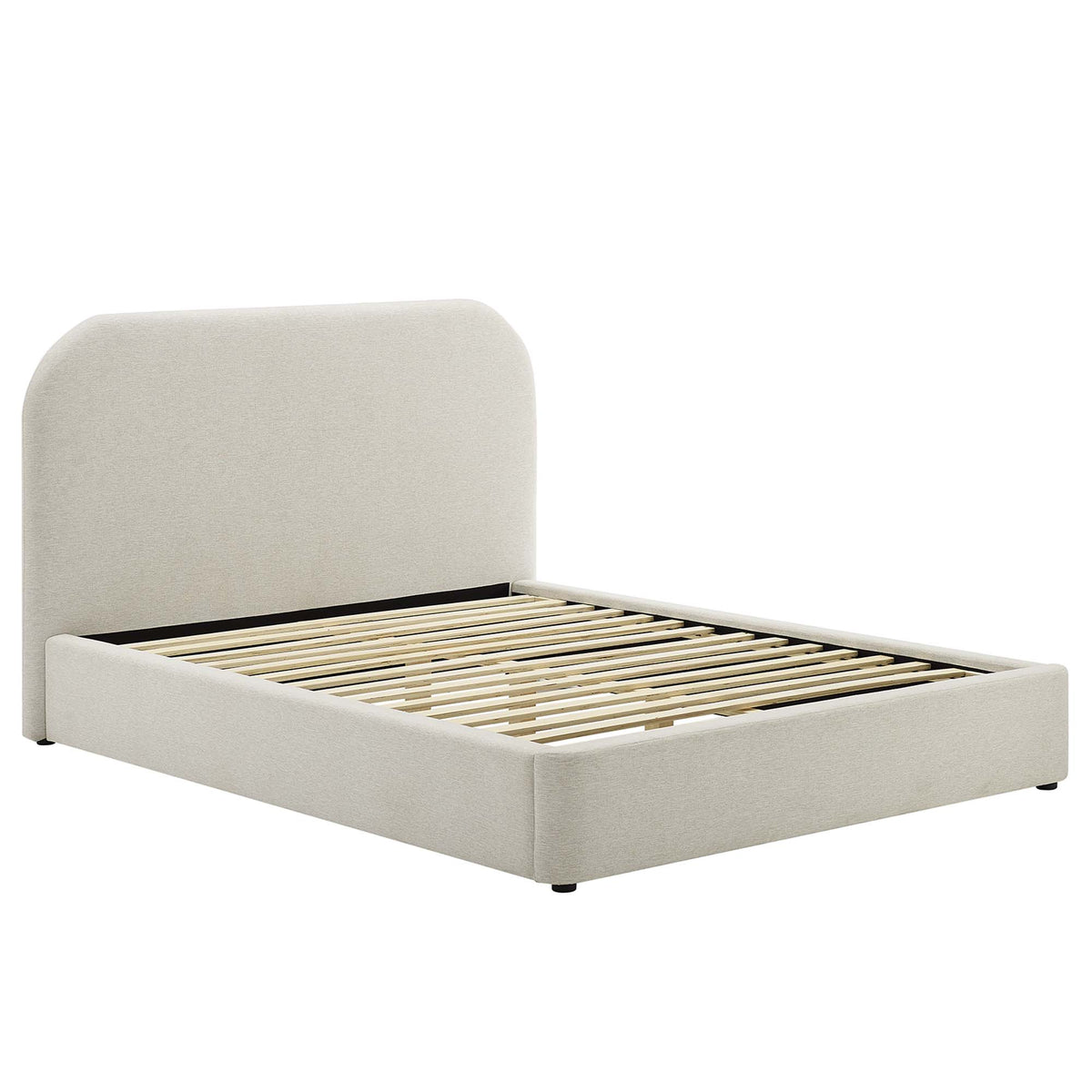 Keynote Heathered Weave Ivory Upholstered Fabric Curved King Platform Bed - Ornate Home