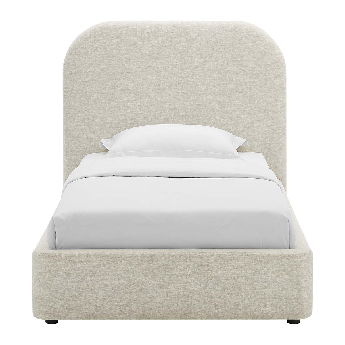 Keynote Heathered Weave Ivory Upholstered Fabric Curved Twin Platform Bed - Ornate Home