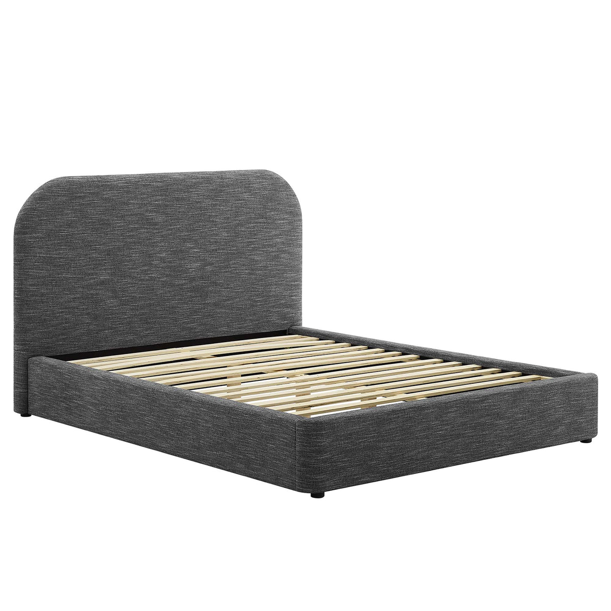 Keynote Heathered Weave Slate Upholstered Fabric Curved Full Platform Bed - Ornate Home