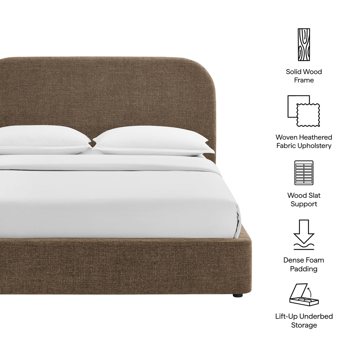 Keynote Mocha King Fabric Upholstered Storage Platform Bed Frame - Ornate Home