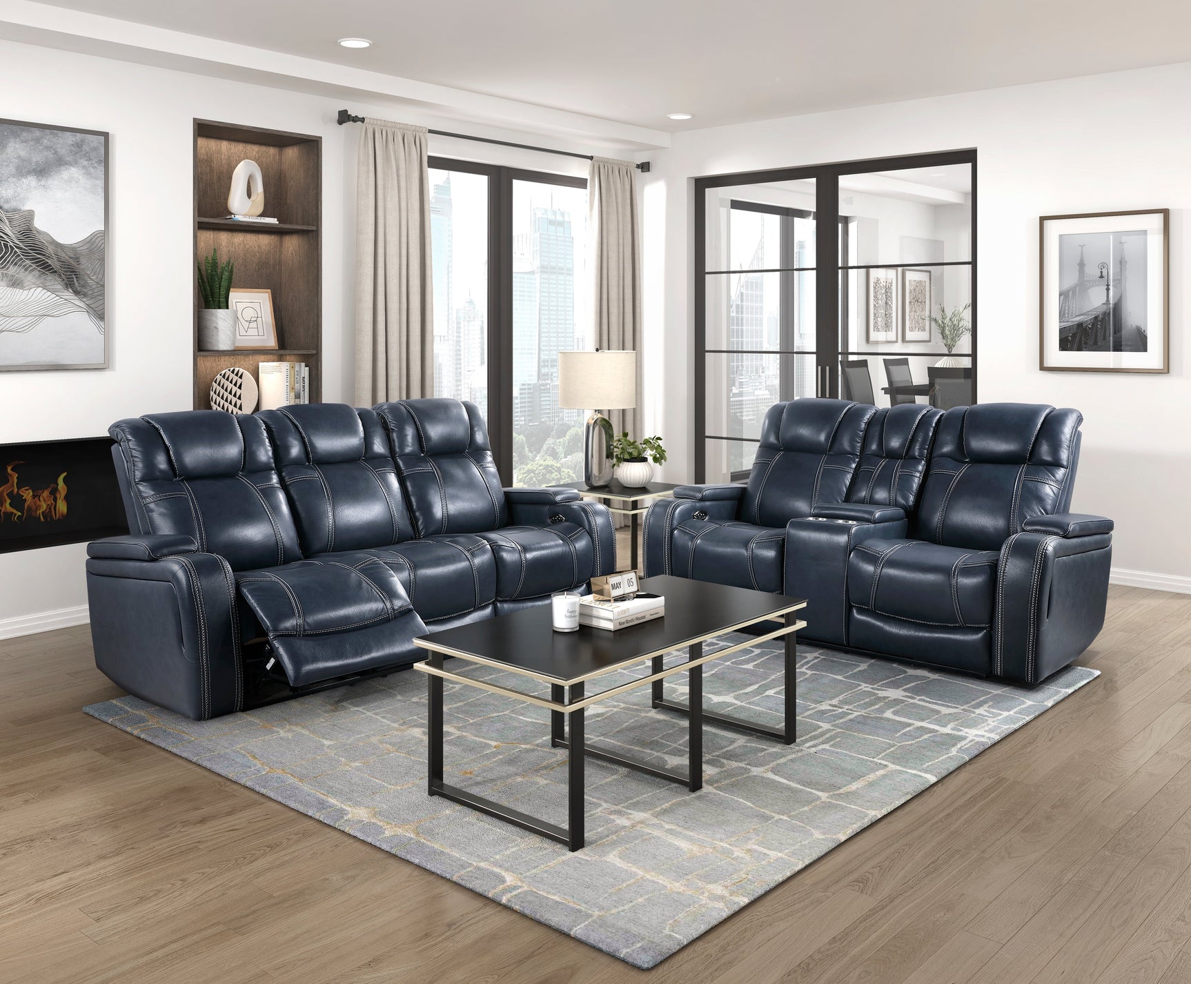 Keziah Blue Power Double Reclining Sofa - Ornate Home