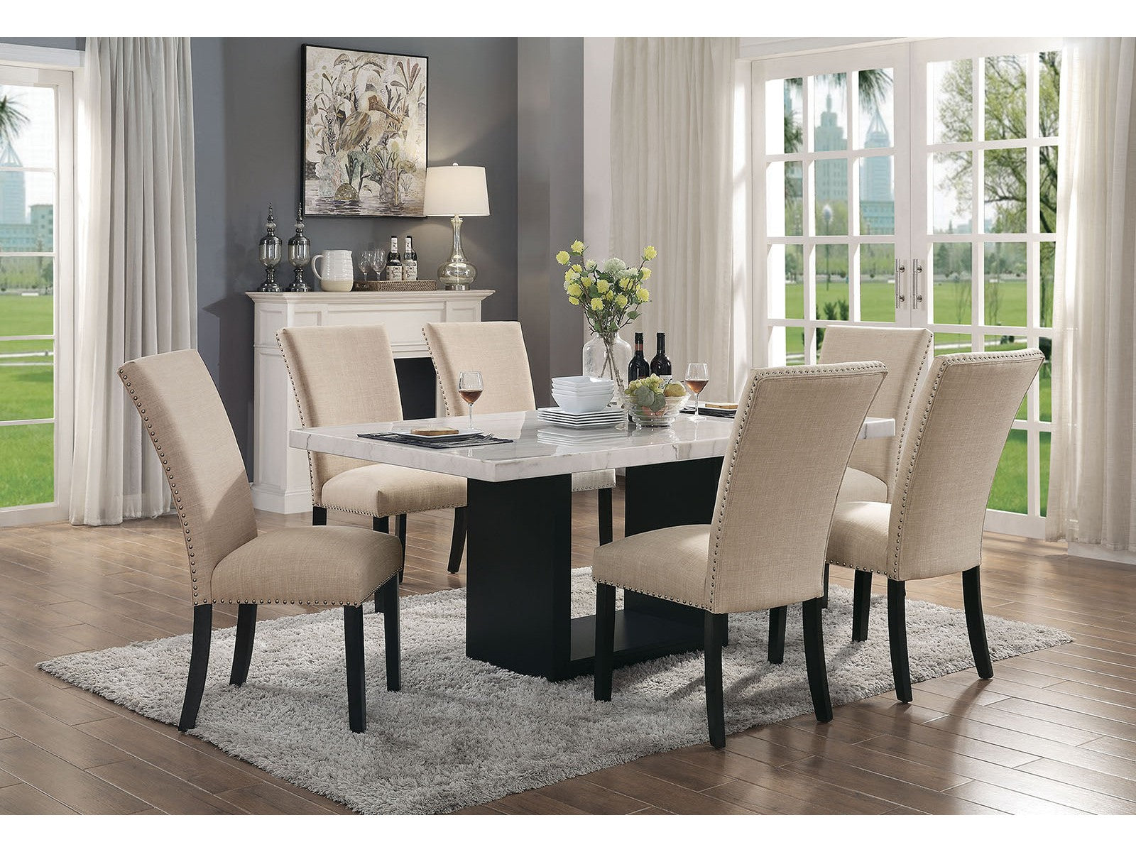 Kian White/Black 7 Pc. Dining Room Set - Ornate Home