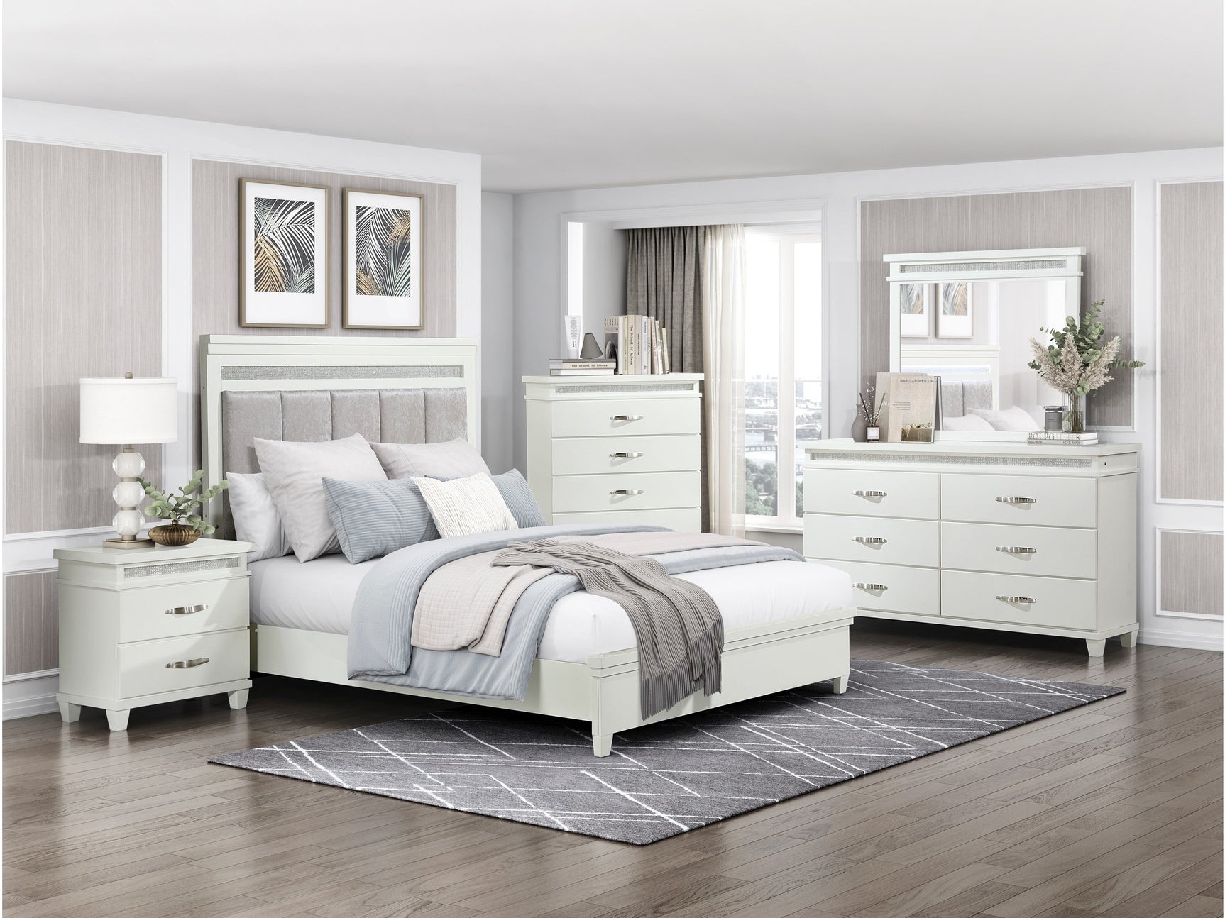 Kidman White/Gray 5-Piece Queen Bedroom Set - Ornate Home