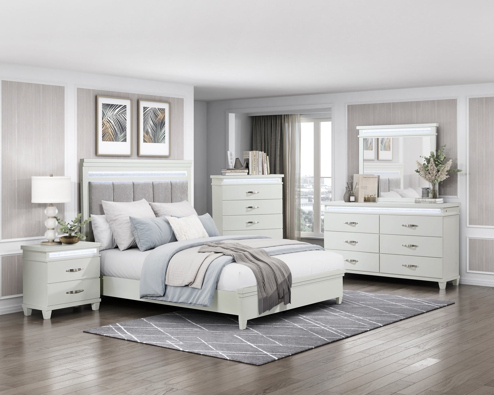 Kidman White/Gray 5-Piece Queen Bedroom Set - Ornate Home