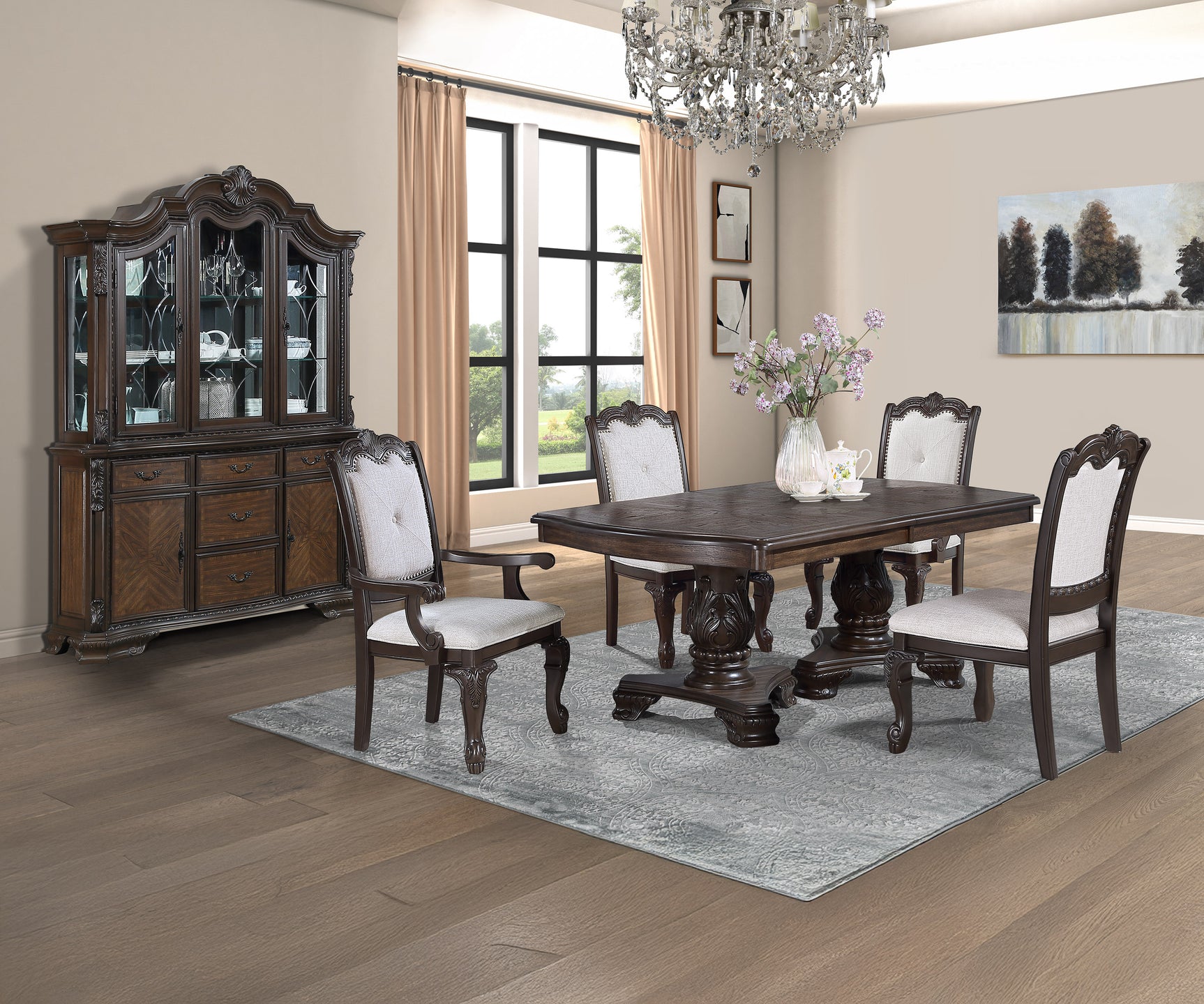 Kiera Coffee Brown 9-Piece Extendable Dining Room Set - Ornate Home