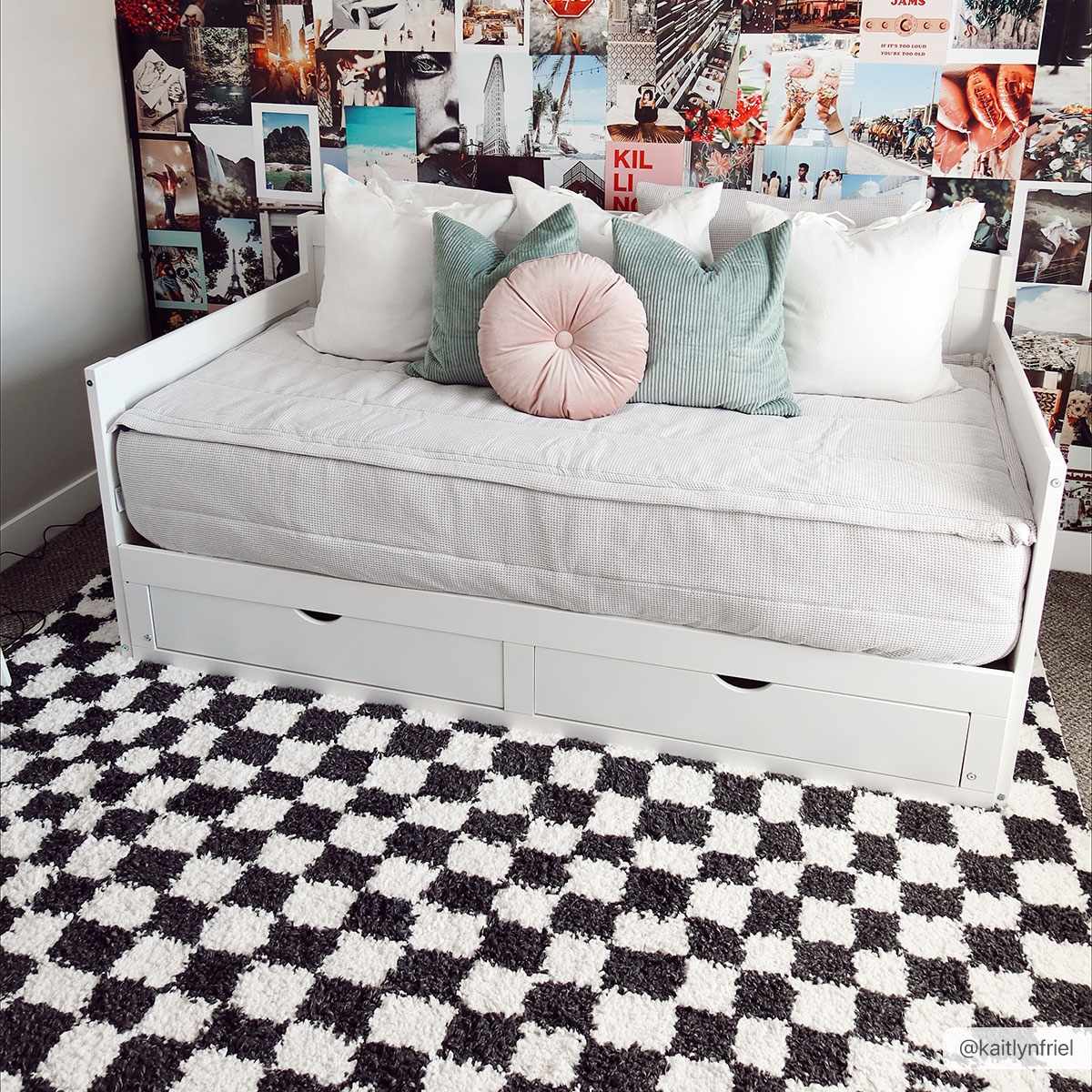 Kieu Black & White Checkered Shag Rug - Ornate Home