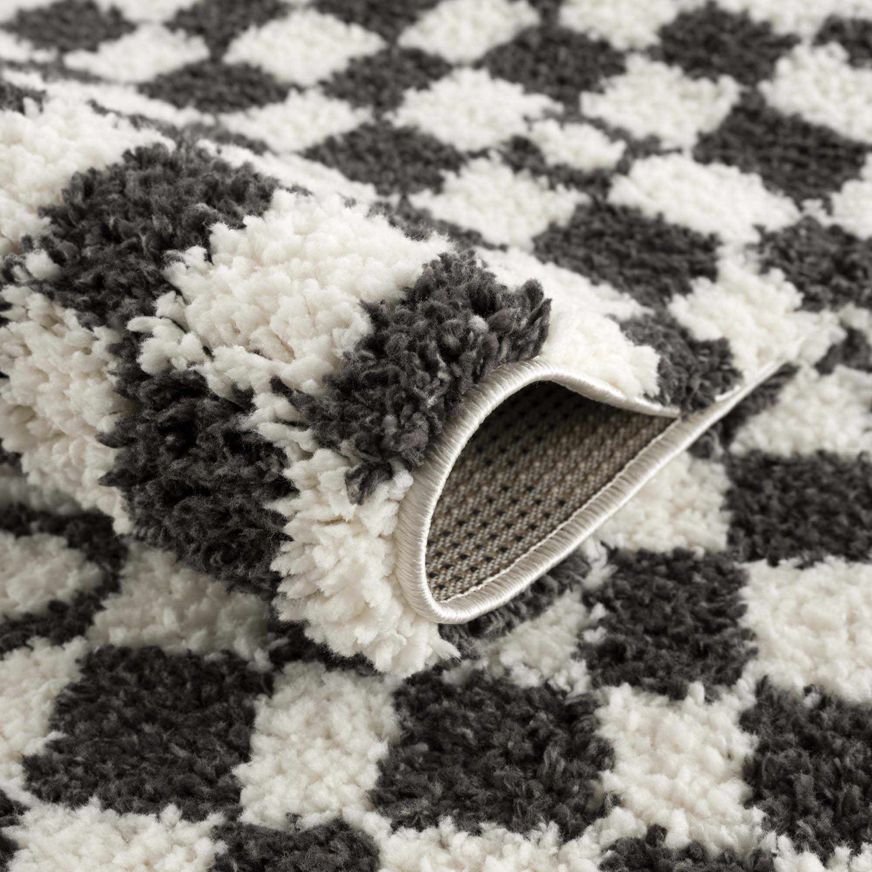 Kieu Black & White Checkered Shag Rug - Ornate Home