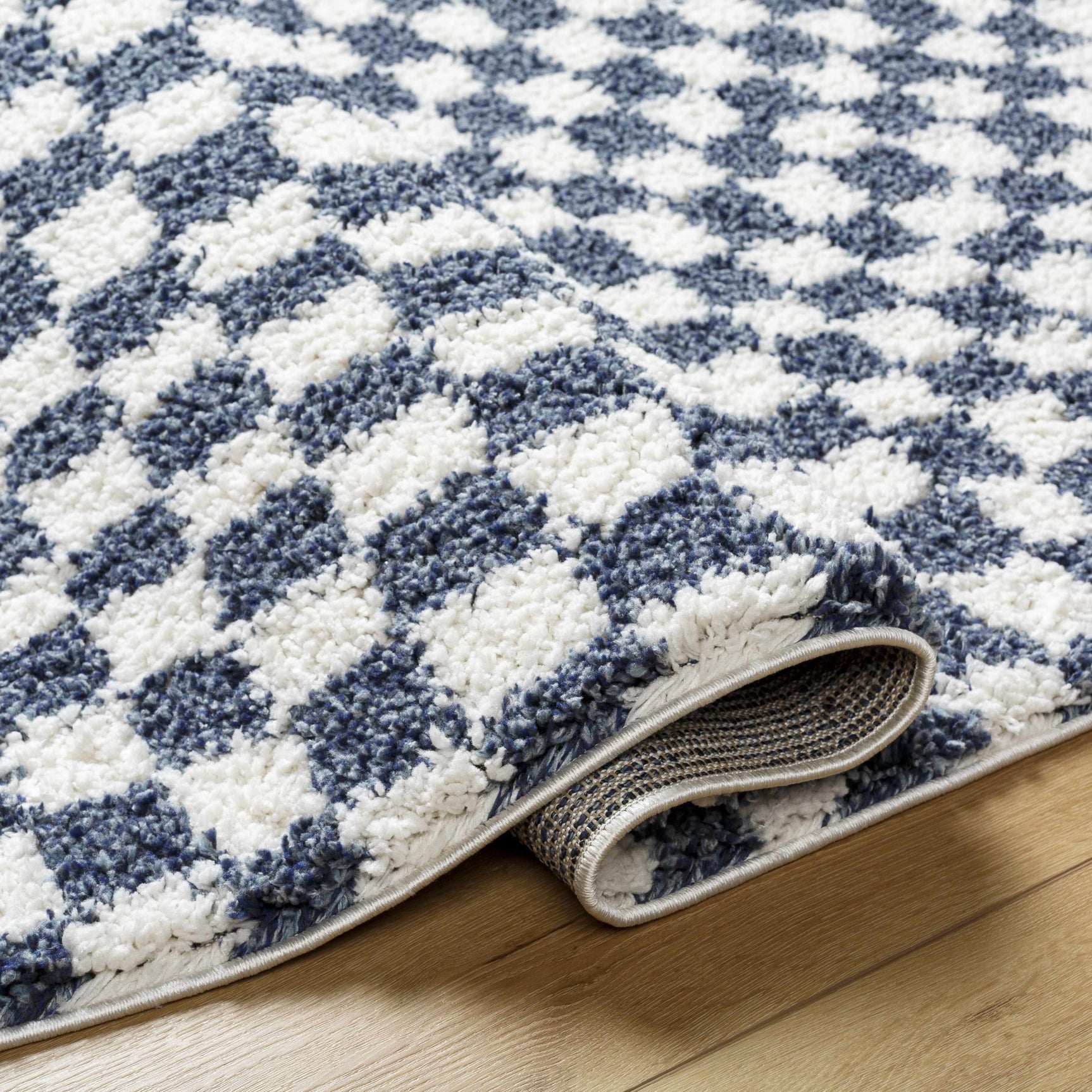 Kieu Blue & White Checkered Area Rug - Ornate Home