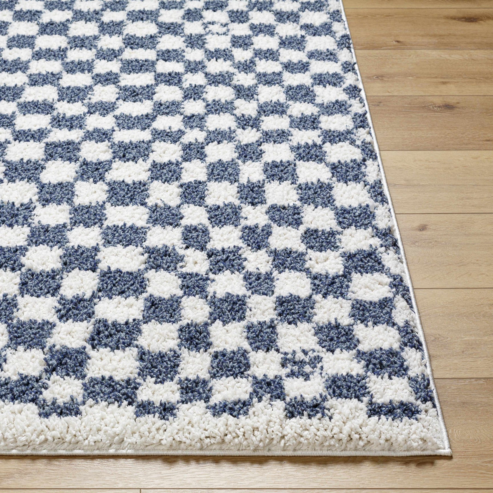 Kieu Blue & White Checkered Area Rug - Ornate Home