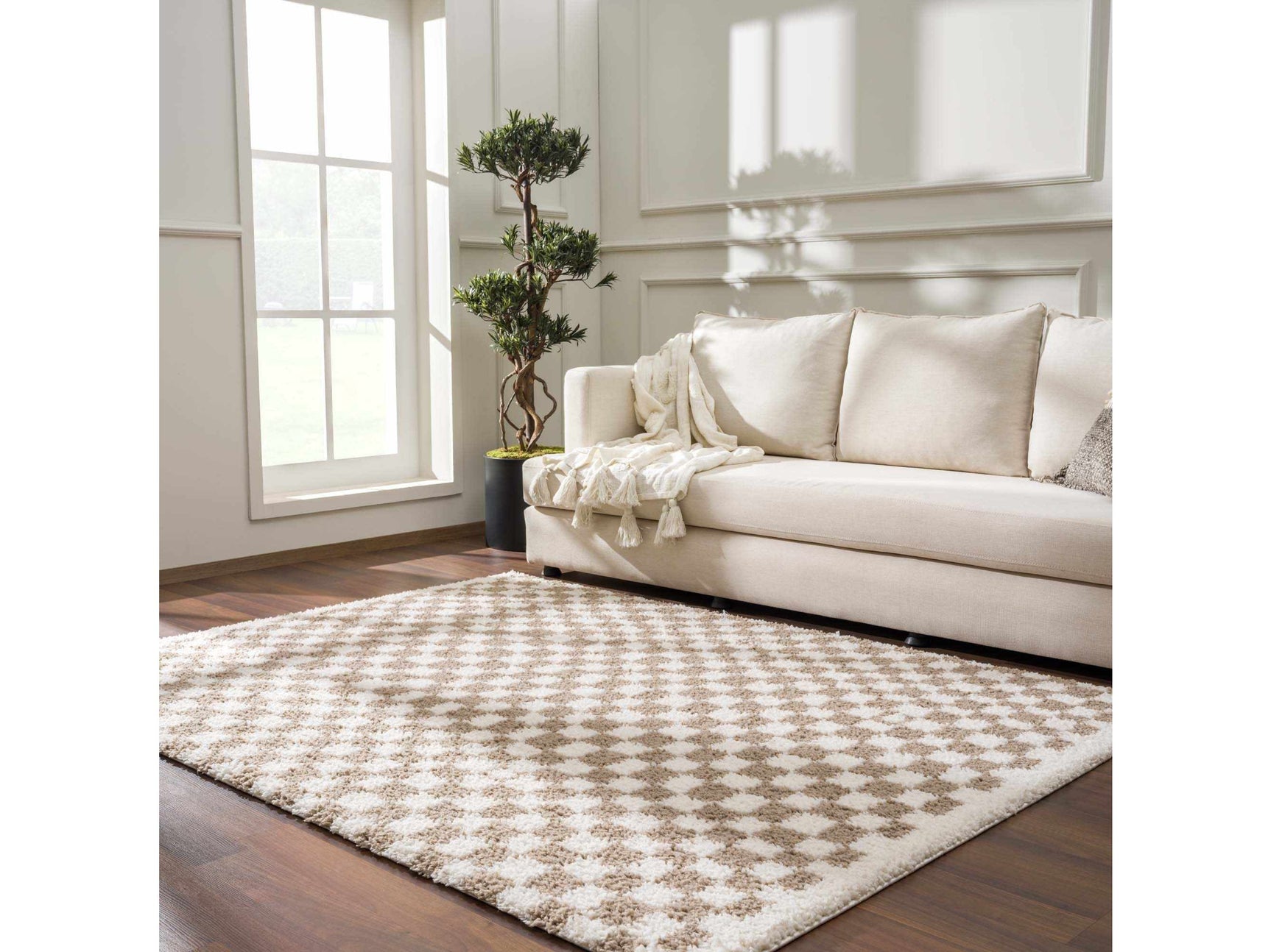 Kieu Light Gray & Taupe Checkered Area Rug - Ornate Home