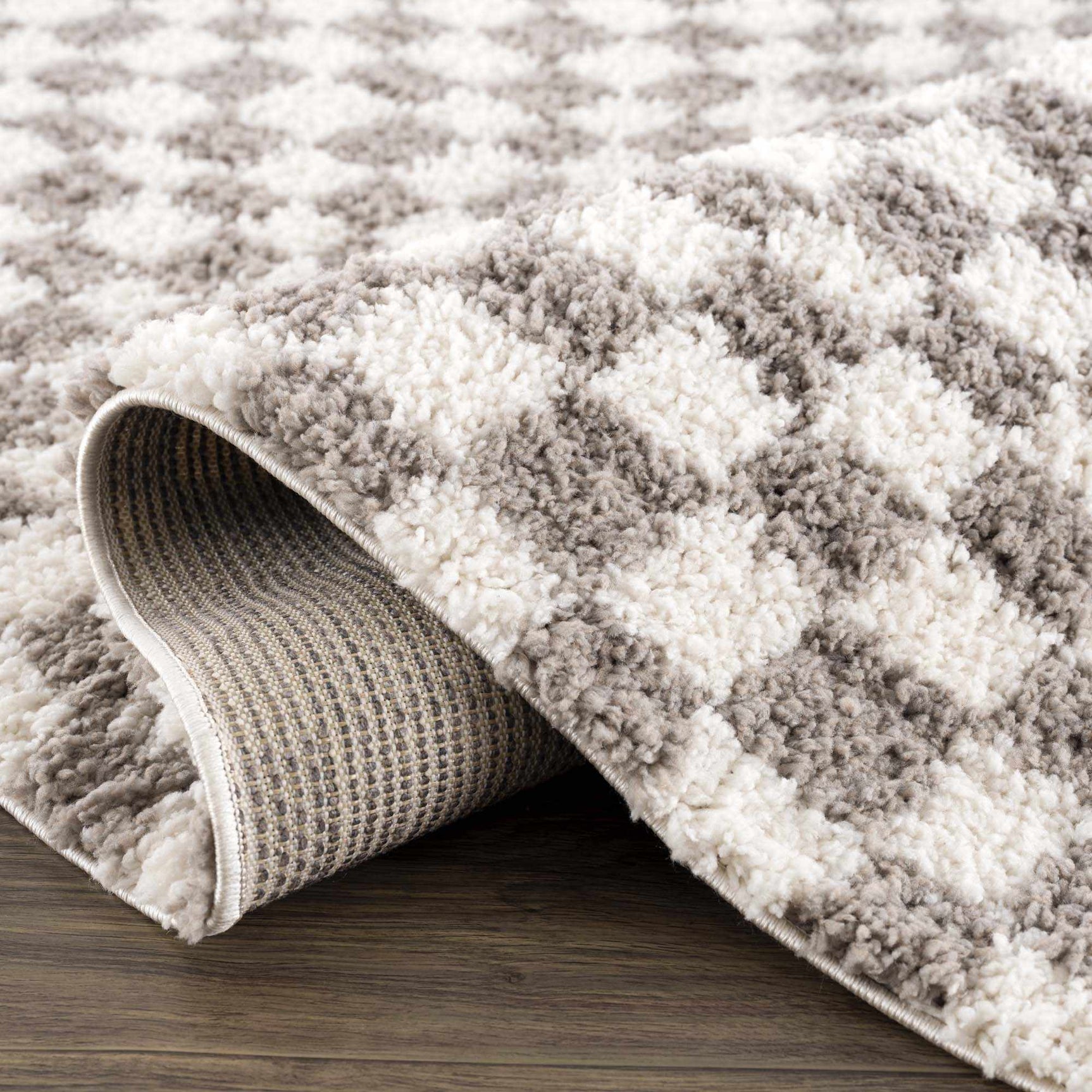 Kieu Taupe Checkered Plush Rug - Ornate Home