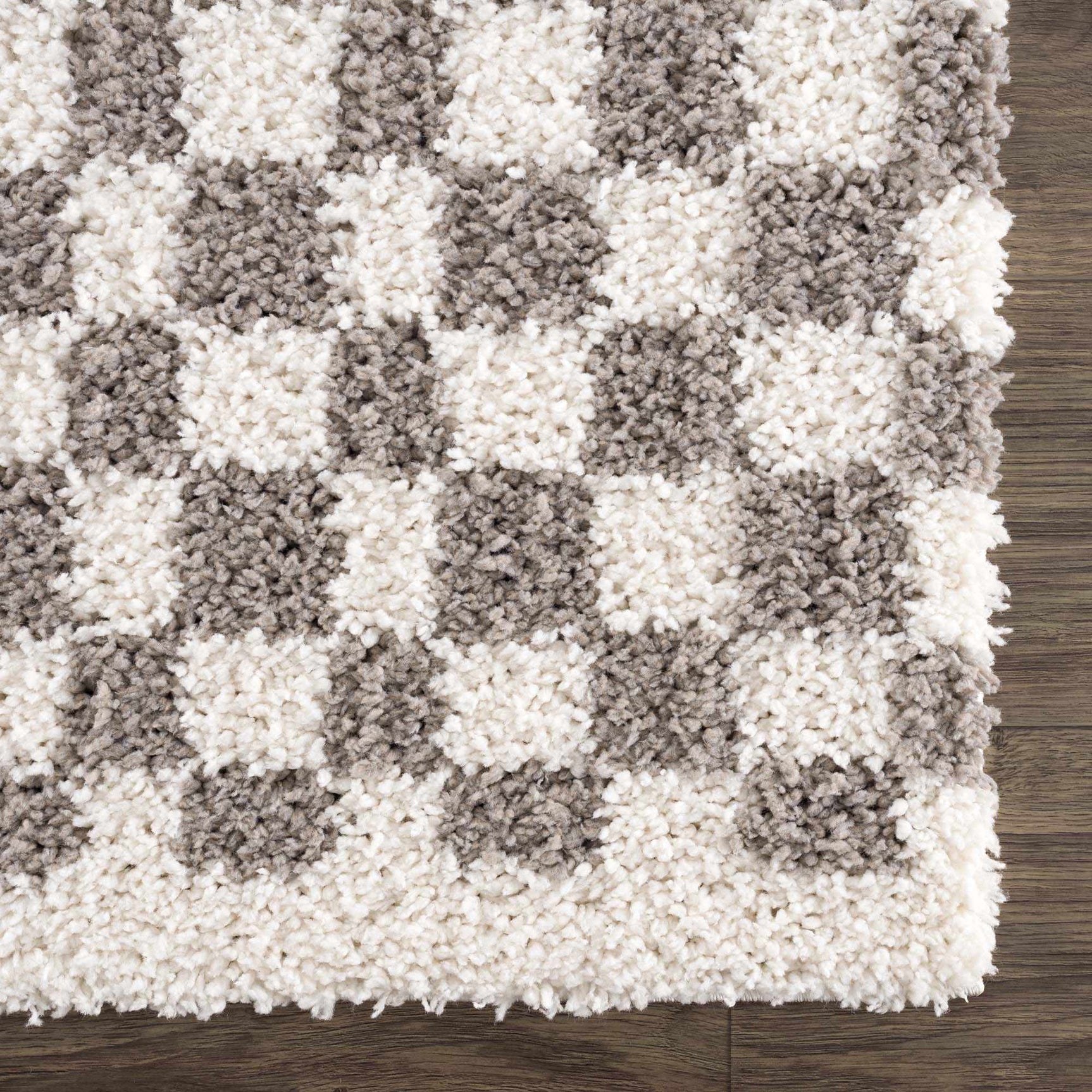 Kieu Taupe Checkered Plush Rug - Ornate Home