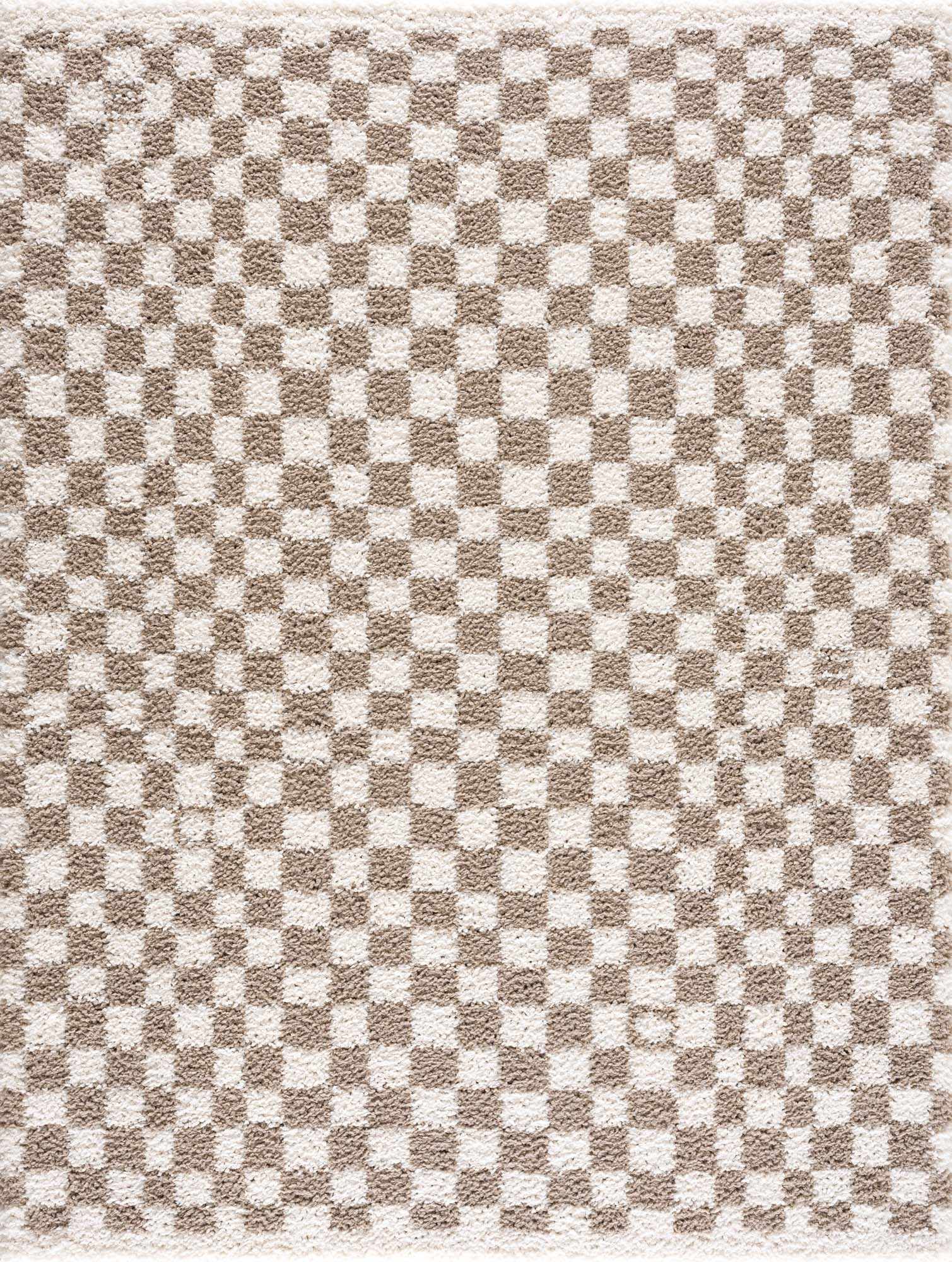 Kieu Taupe Checkered Shag Rug - Ornate Home