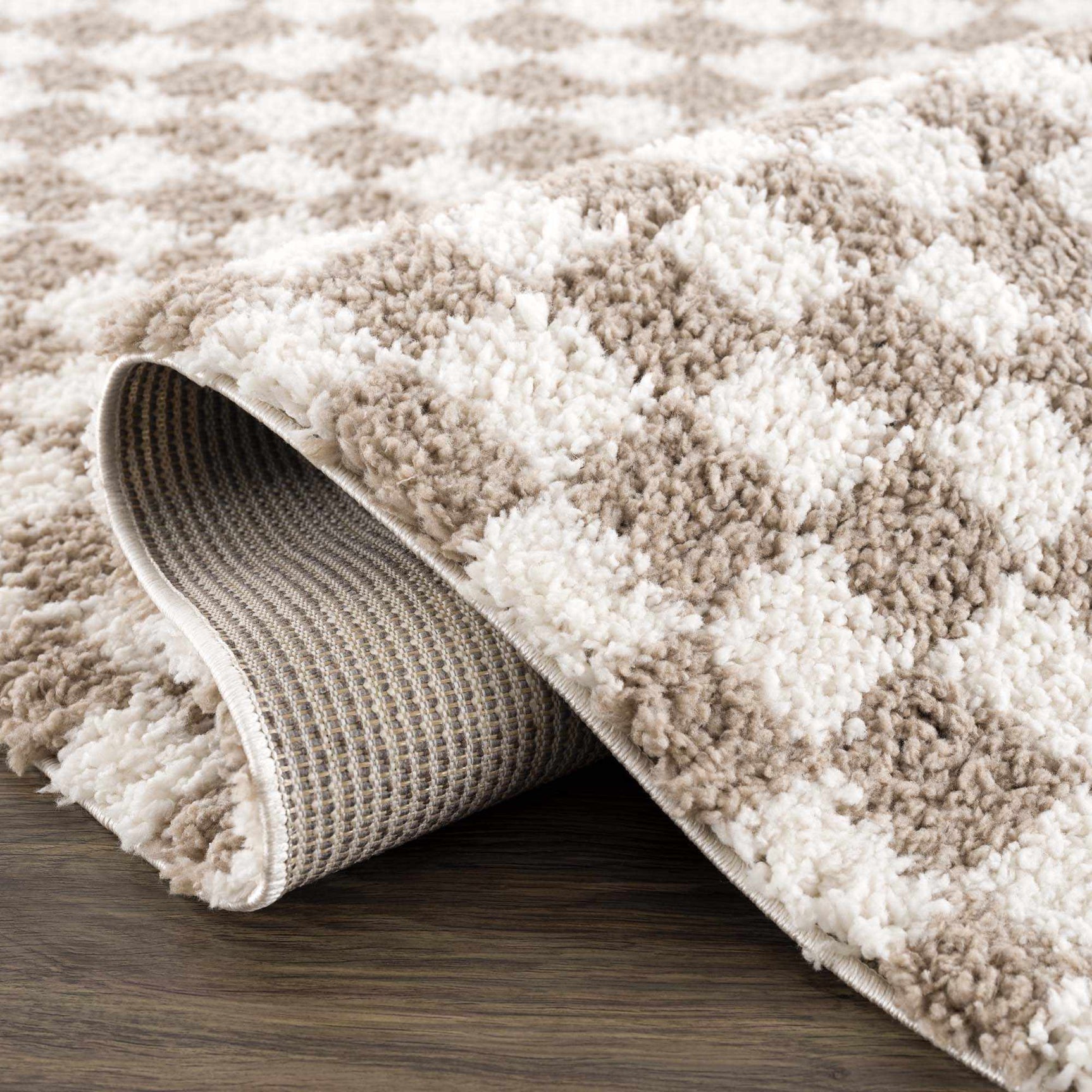 Kieu Taupe Checkered Shag Rug - Ornate Home